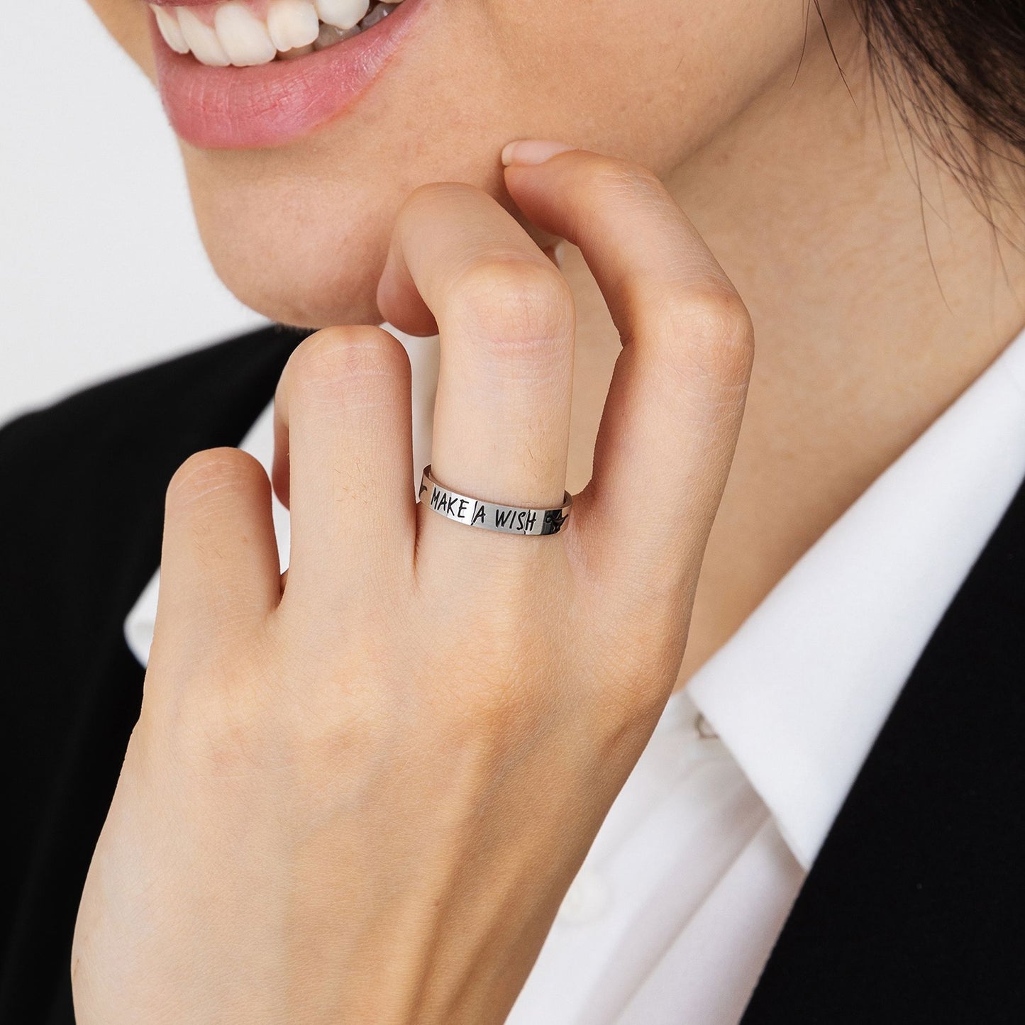 ANILLO DE ACERO PARA MUJER CON "MAKE A WISH" (PIDE UN DESEO)