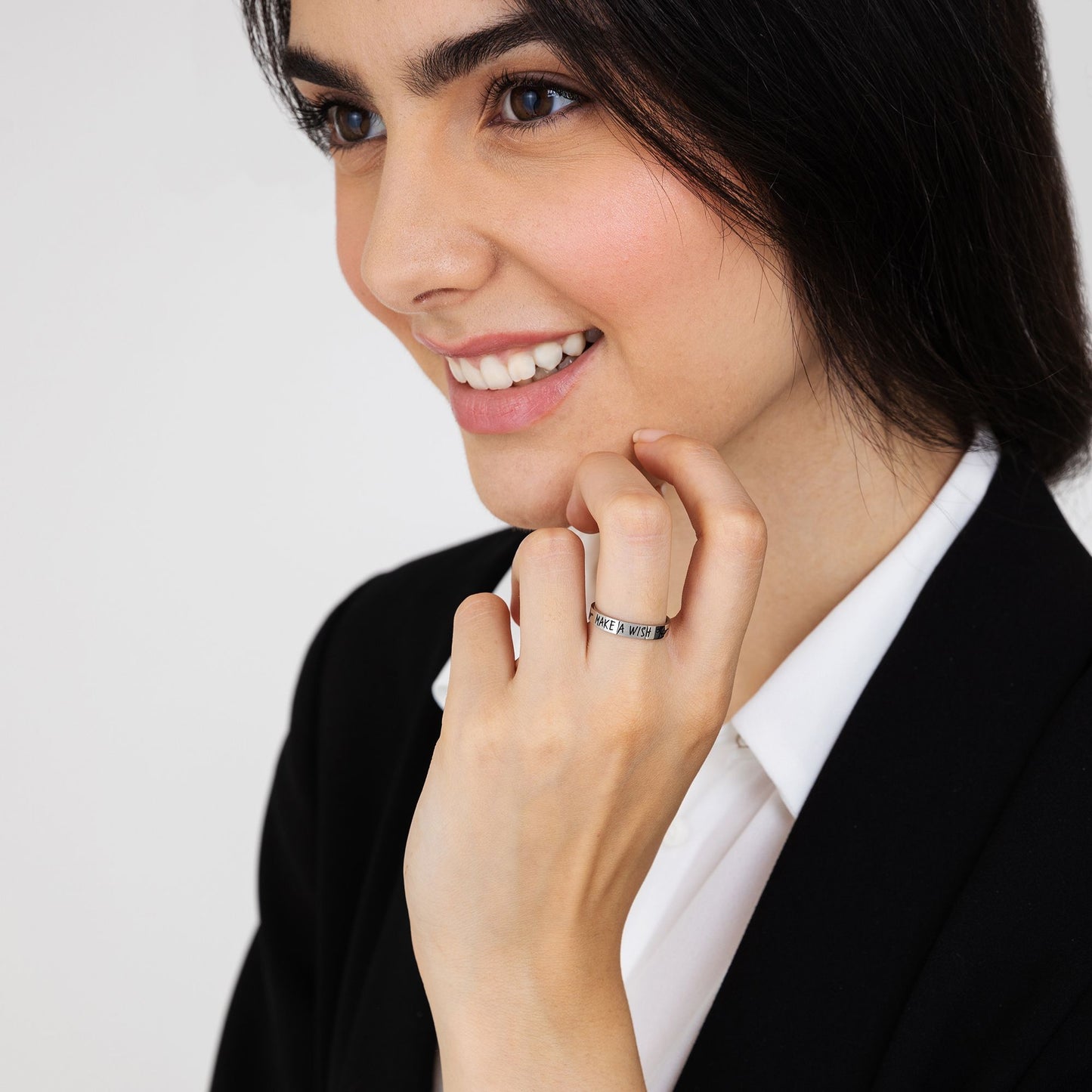 ANILLO DE ACERO PARA MUJER CON "MAKE A WISH" (PIDE UN DESEO)