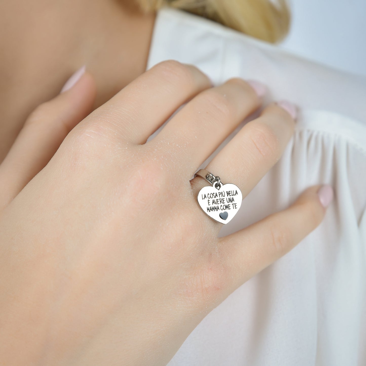 ANILLO DE ACERO DE MUJER LO MAS BONITO ES TENER UNA MAMA COMO TU CON UN CORAZON