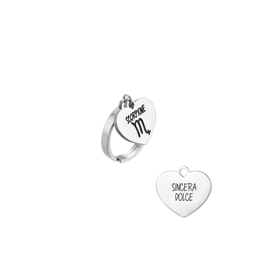 ANILLO DE ACERO PARA MUJER SIGNO DEL ZODIACO ESCORPIO CON CORAZON