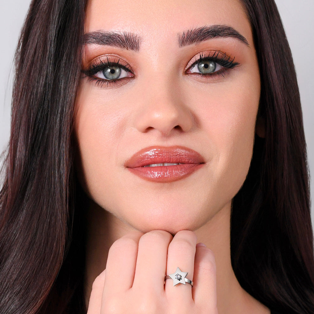 ANELLO DONNA IN ACCIAIO CON STELLA CON ZIRCONE BIANCO