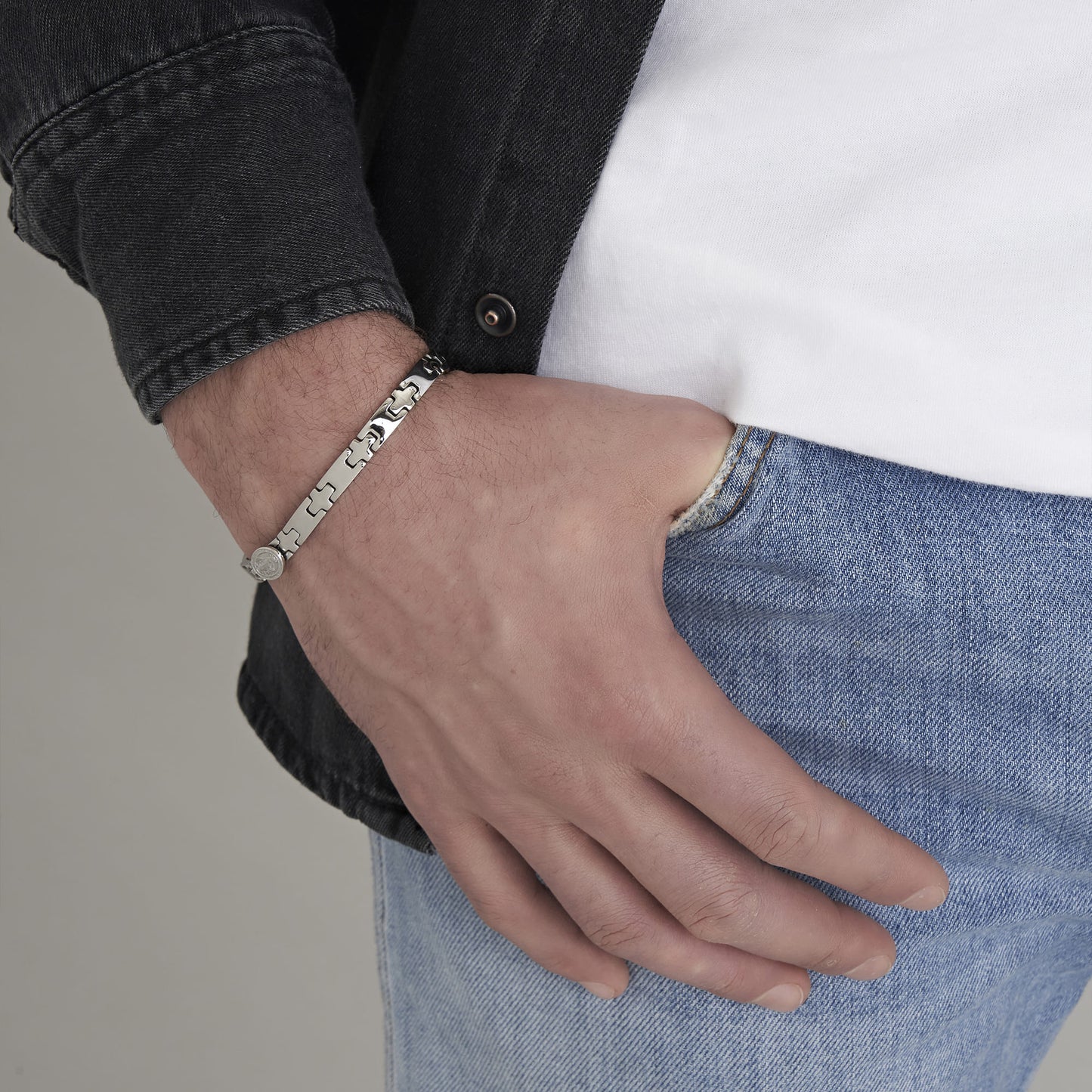 PULSERA DE ACERO ROSARIO PARA HOMBRES