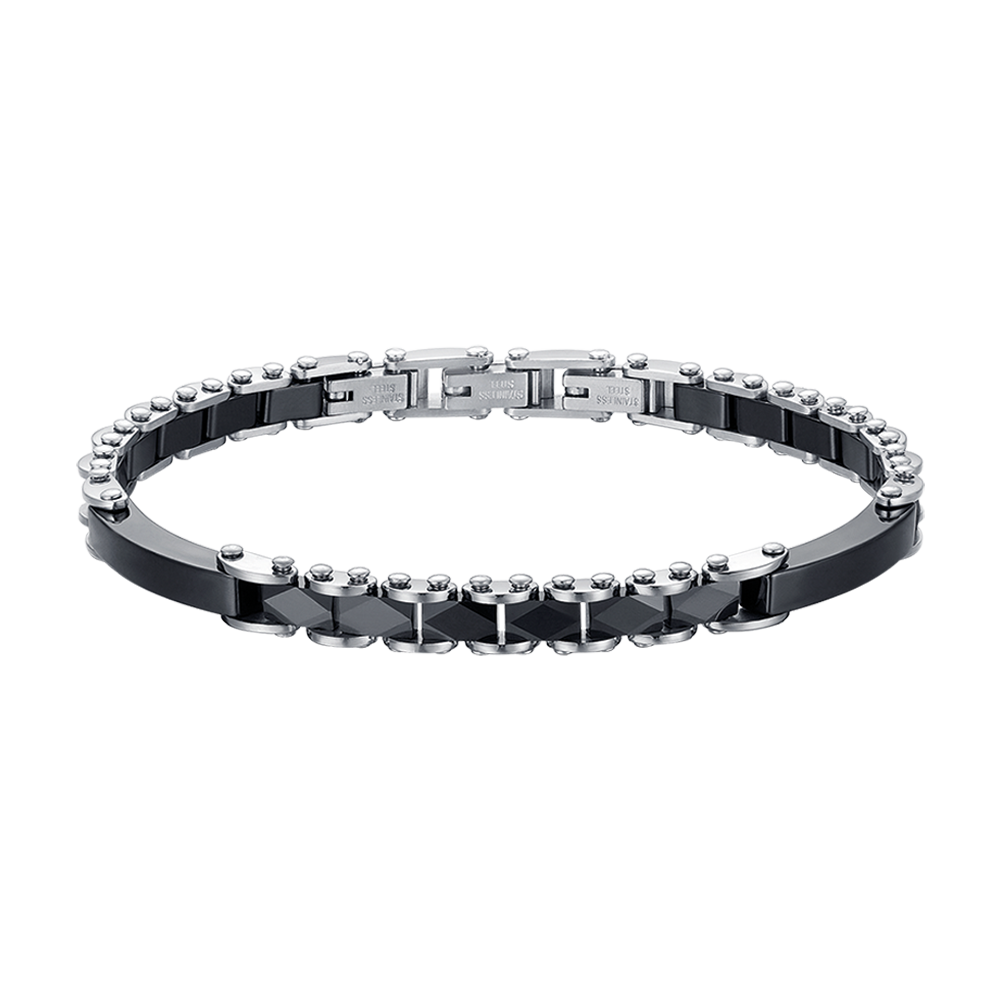 BRAZALETE DE ACERO PARA HOMBRE CON ELEMENTOS DE CERÁMICA NEGRA