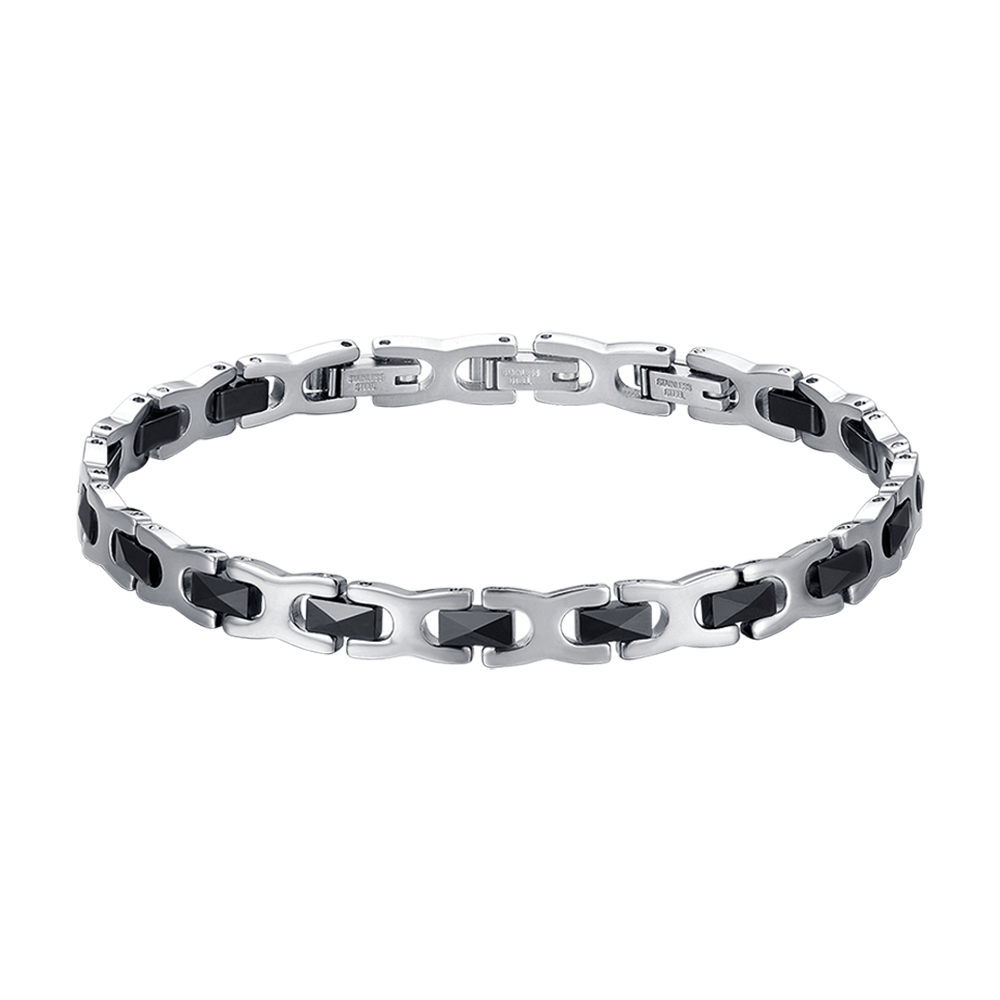 BRAZALETE DE ACERO PARA HOMBRE CON ELEMENTOS DE CERÁMICA NEGRA