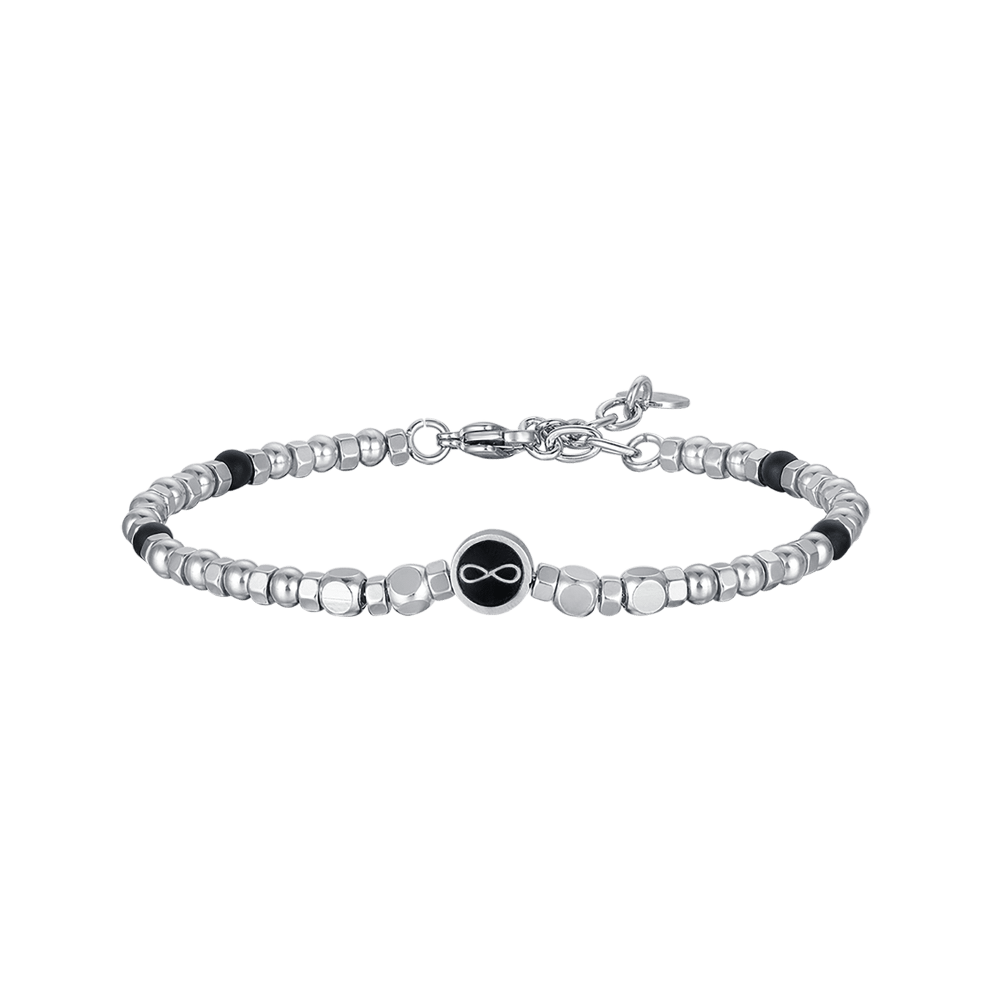 PULSERA DE ACERO PARA HOMBRE CON ÁGATA NEGRA E INFINITO