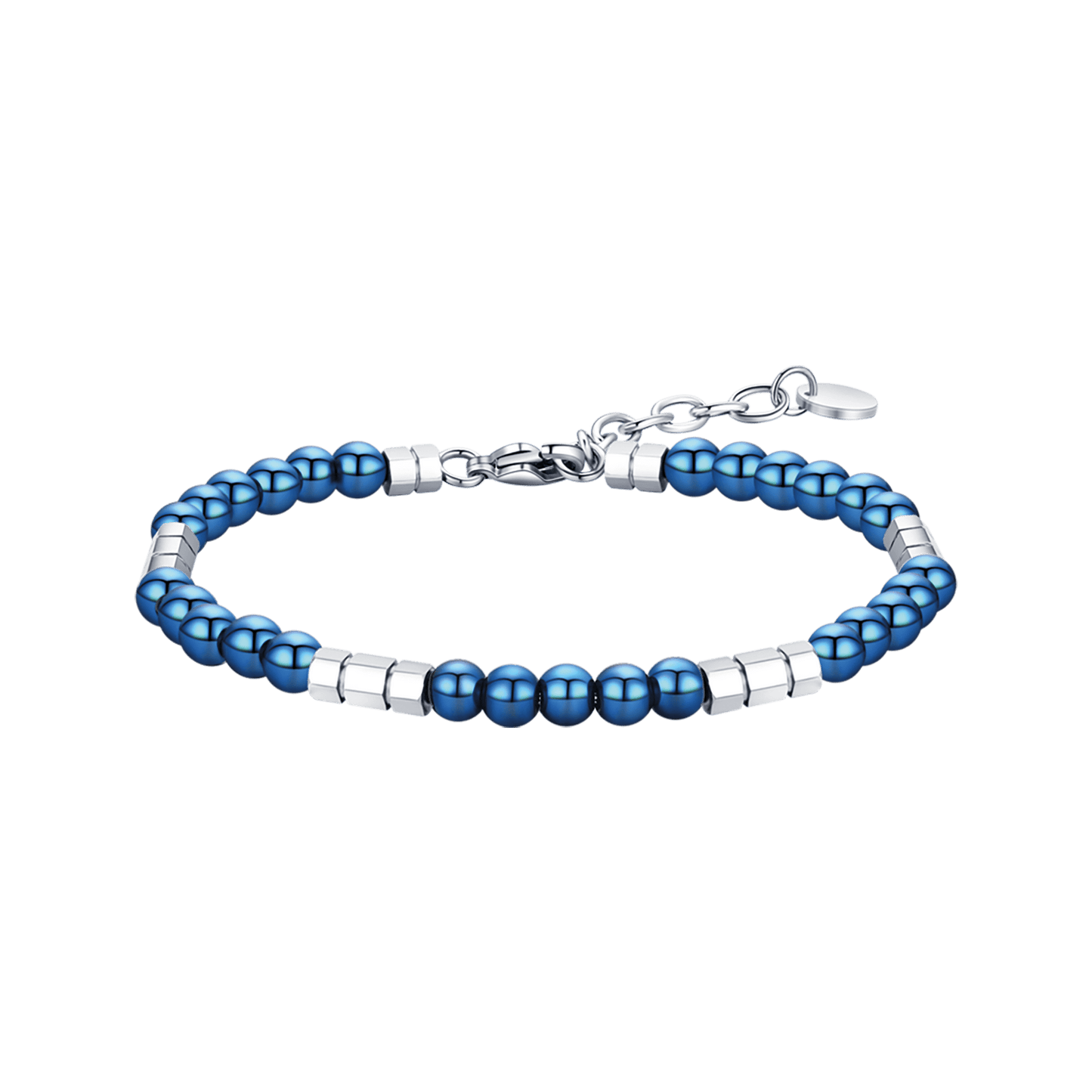 PULSERA DE ACERO PARA HOMBRE CON PIEDRAS AZULES Y ELEMENTOS DE ACERO