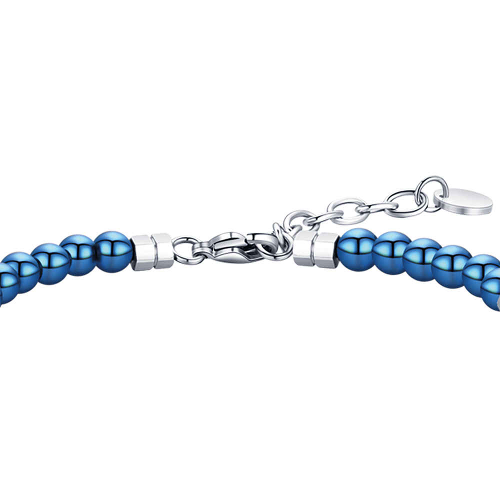 PULSERA DE ACERO PARA HOMBRE CON PIEDRAS AZULES Y ELEMENTOS DE ACERO