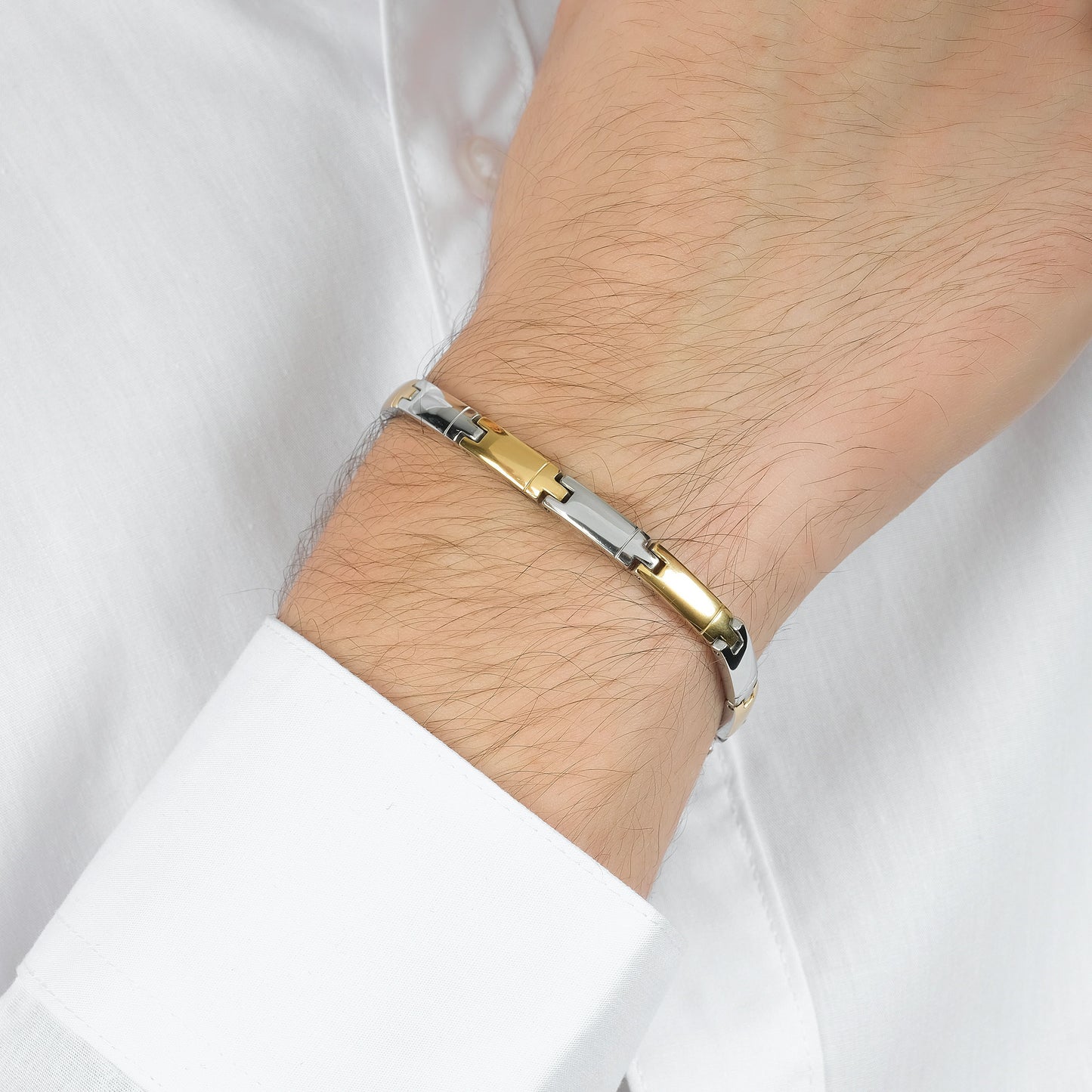 BRAZALETE DE ACERO Y ORO IP PARA HOMBRE