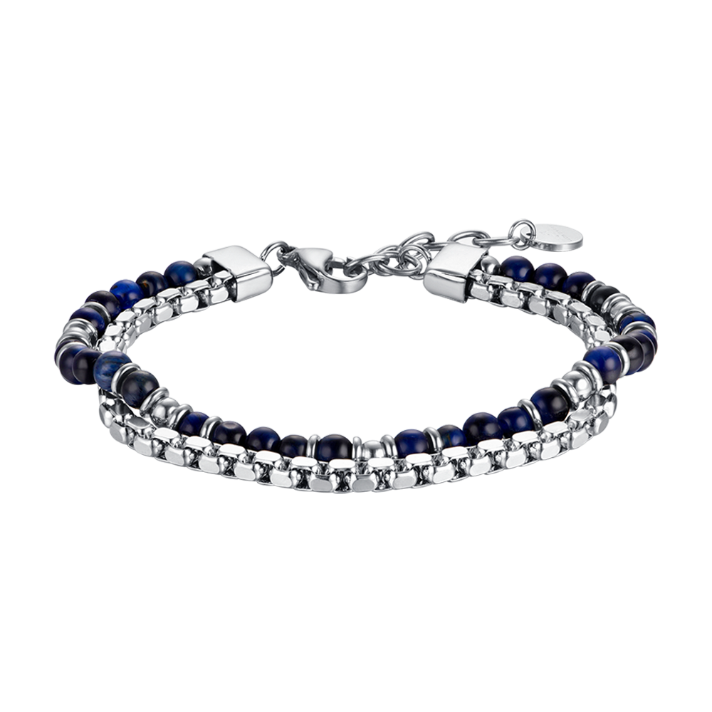 PULSERA DE ACERO PARA HOMBRE CON PIEDRAS AZULES Y ELEMENTOS DE ACERO