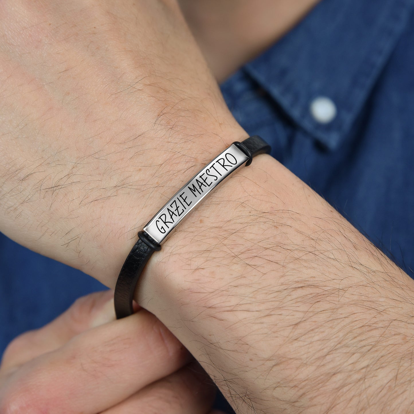PULSERA MASTER THANK YOU DE CUERO PARA HOMBRE CON PLACA
