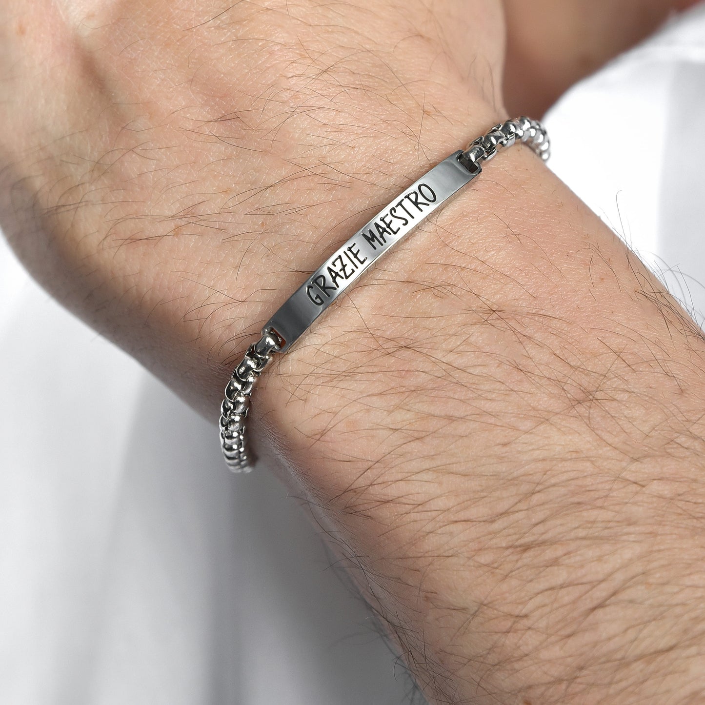 PULSERA DE ACERO PARA HOMBRE THANK MAESTRO CON PLACA