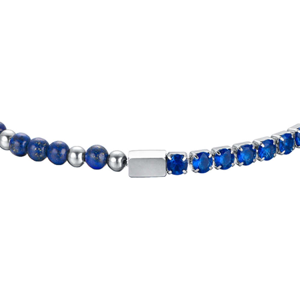PULSERA DE ACERO PARA HOMBRE CON CRISTALES Y PIEDRAS AZULES