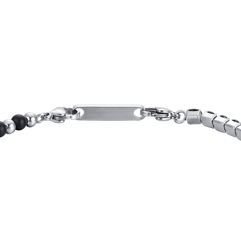 PULSERA DE ACERO PARA HOMBRE CON CRISTALES Y PIEDRAS NEGRAS