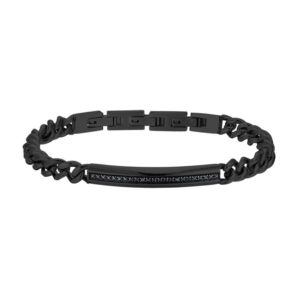 BRAZALETE DE HOMBRE DE ACERO IP NEGRO CON ELEMENTO DE CRISTAL NEGRO