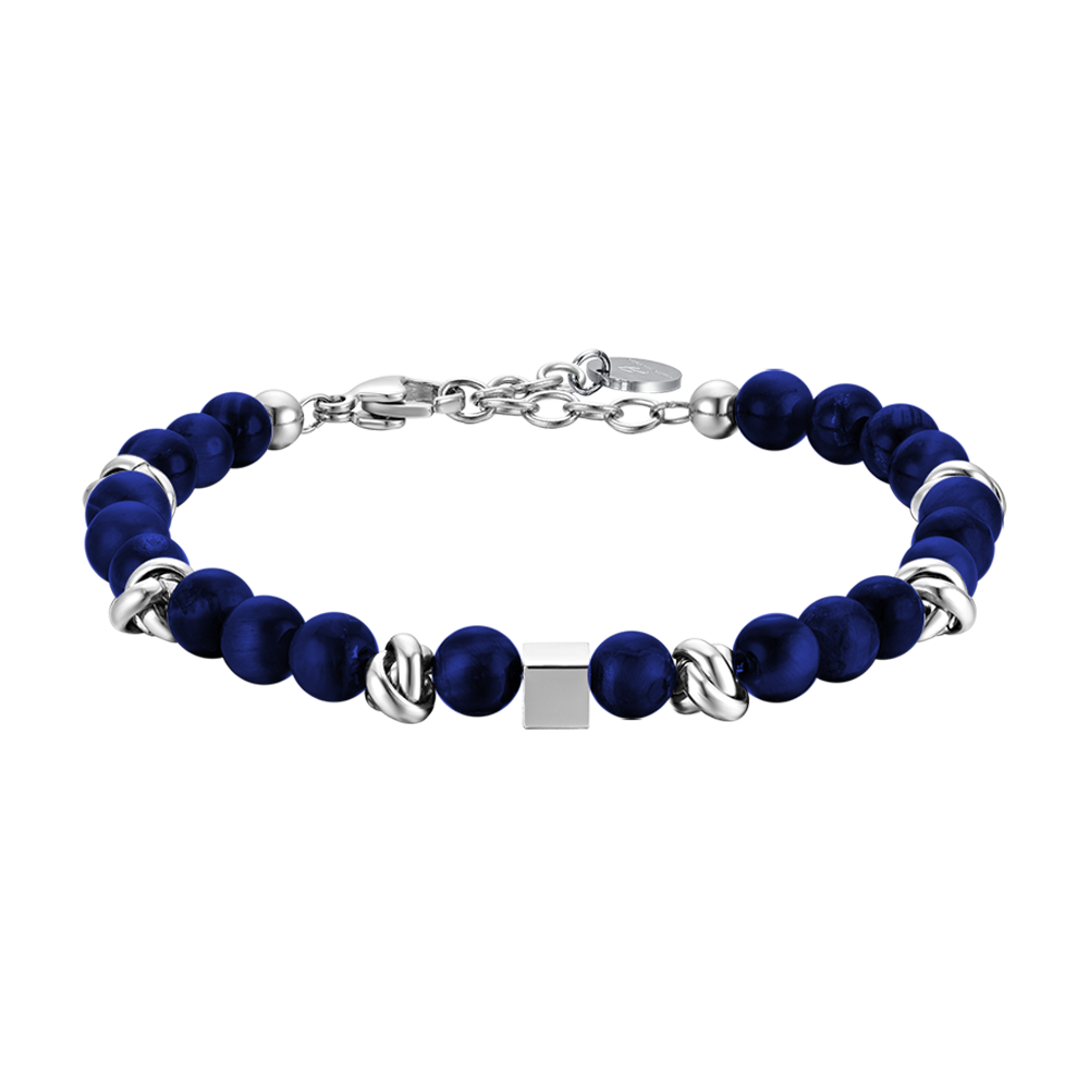 PULSERA DE ACERO PARA HOMBRE CON PIEDRAS AZULES Y ELEMENTOS DE ACERO