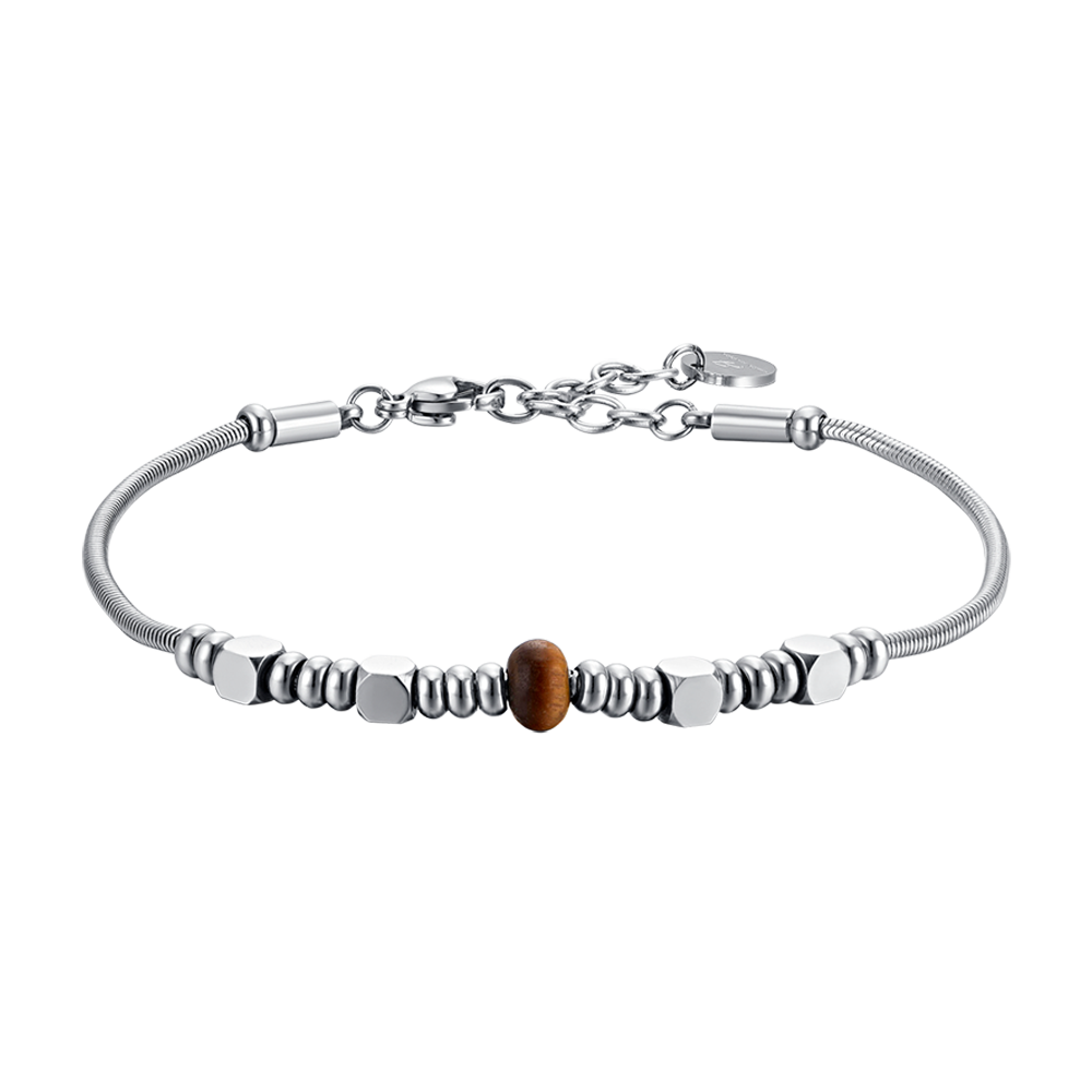 PULSERA DE ACERO PARA HOMBRE CON PIEDRAS OJO DE TIGRE