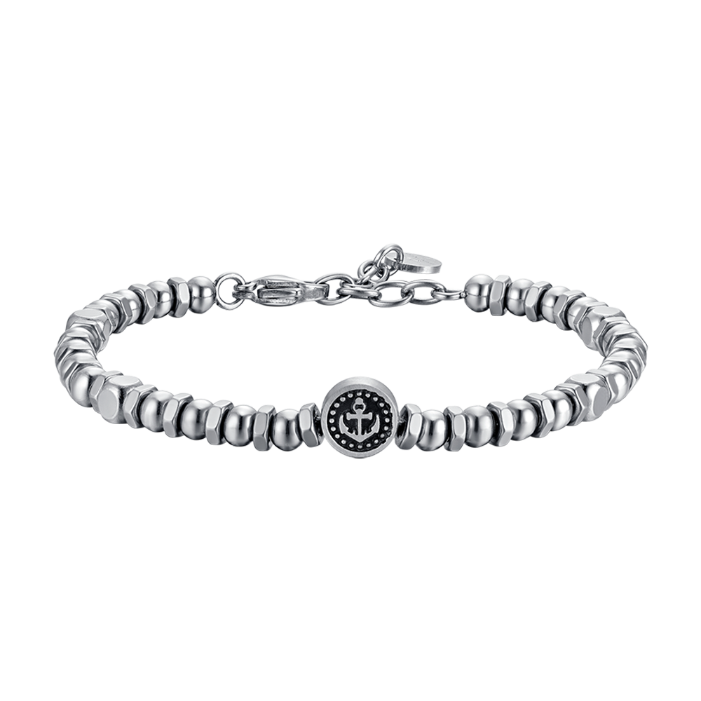 PULSERA DE ACERO PARA HOMBRE CON ANCLA Y ESMALTE NEGRO
