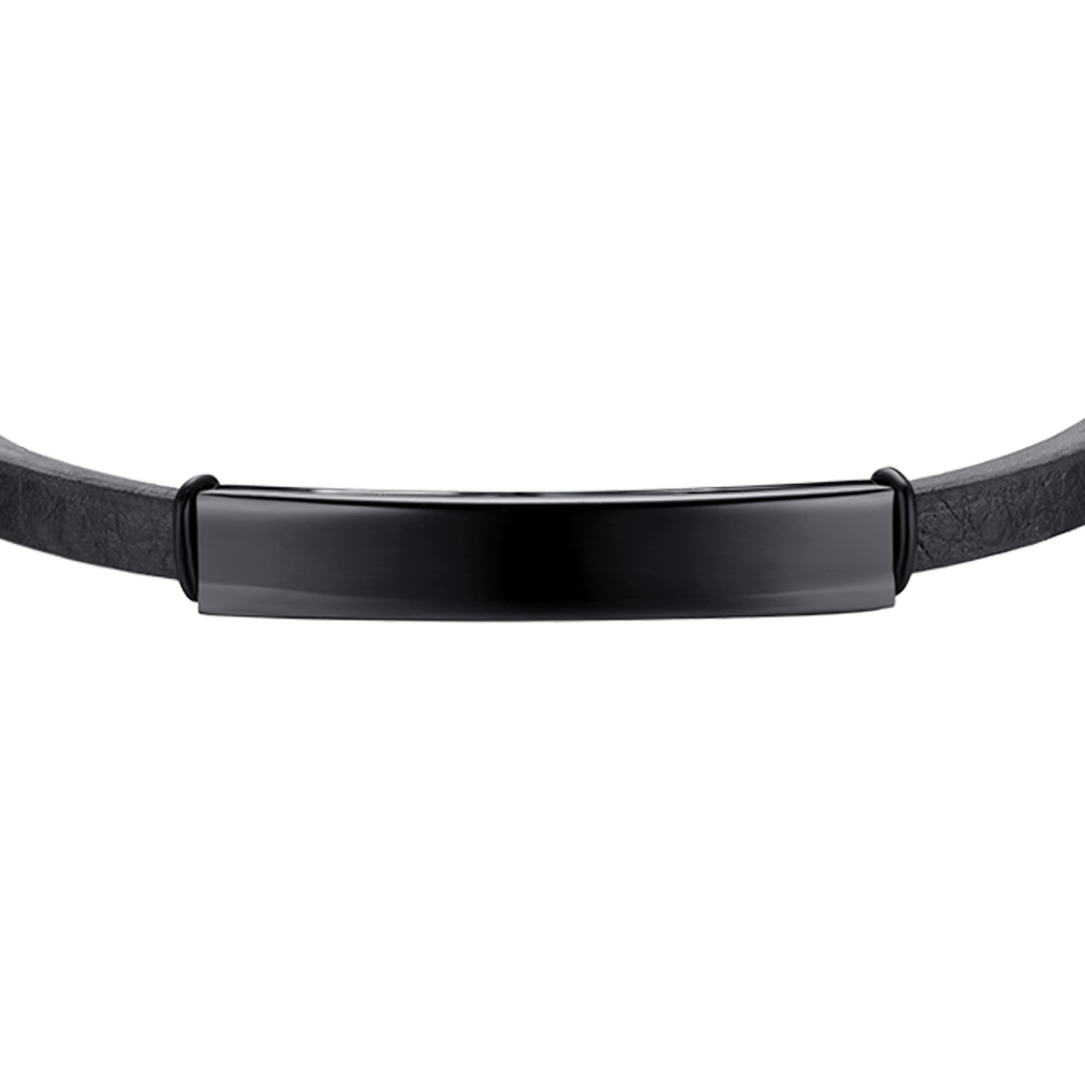 PULSERA DE CUERO PARA HOMBRE CON PLACA DE ACERO IP NEGRO