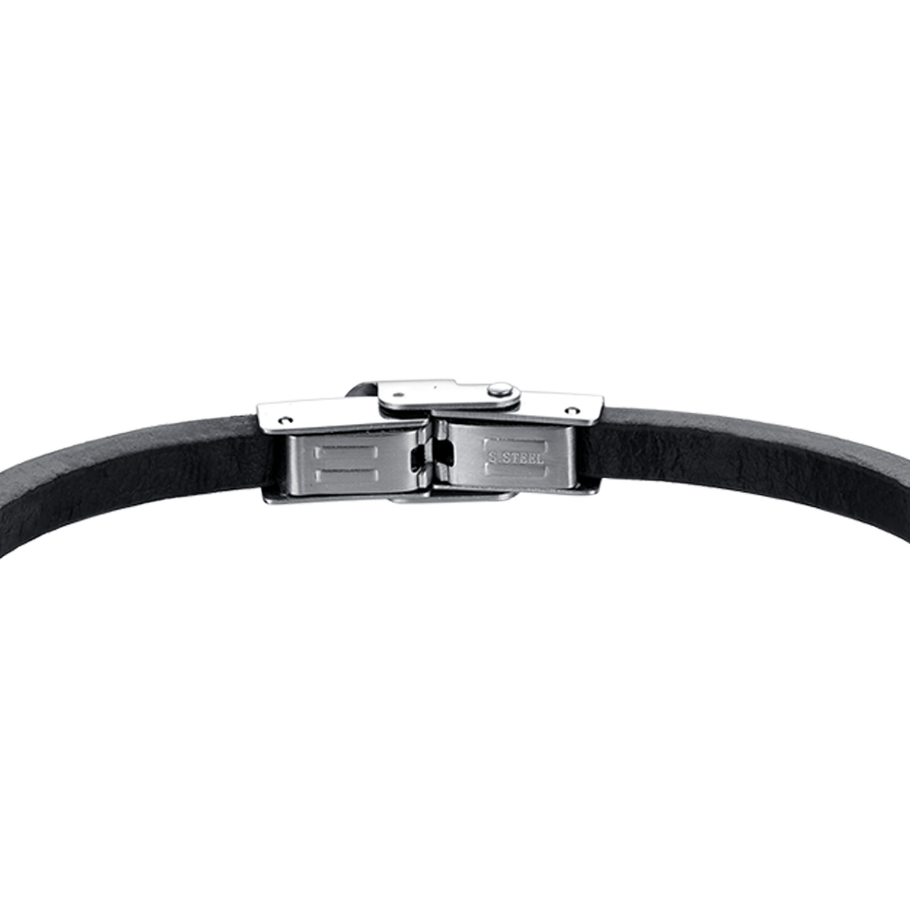 PULSERA DE CUERO PARA HOMBRE CON PLACA DE ACERO IP NEGRO