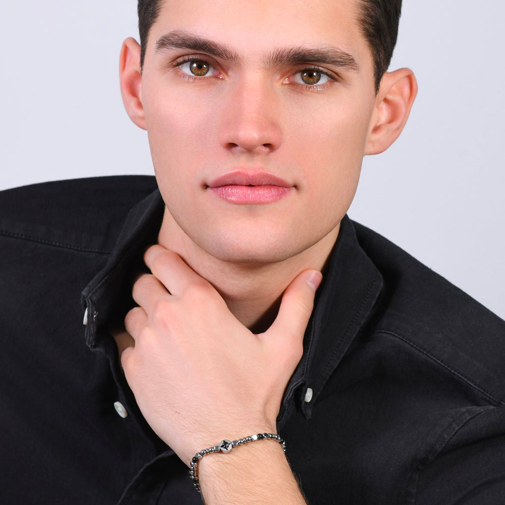 ROSA DE LOS VIENTOS DE ACERO PARA HOMBRE IP BRAZALETE NEGRO