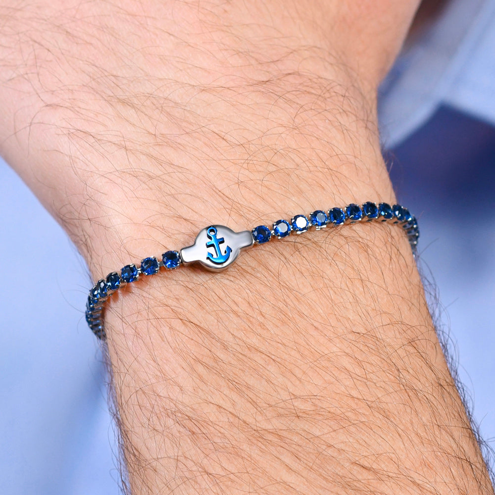 PULSERA DE TENIS DE ACERO PARA HOMBRE CON CIRCONITA AZUL