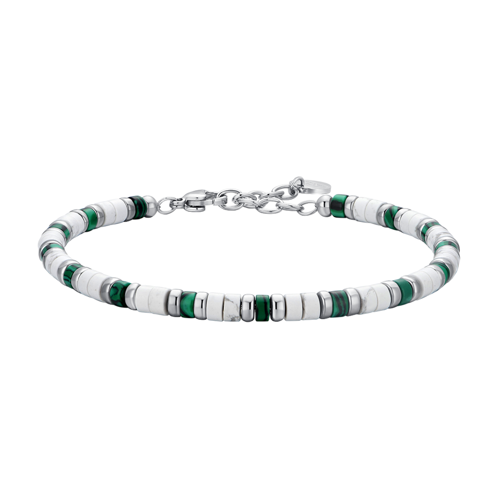 PULSERA DE ACERO PARA HOMBRE PIEDRAS BLANCAS Y VERDES