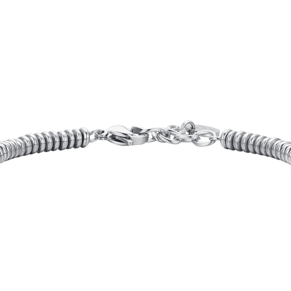 BRAZALETE DE HOMBRE DE ACERO HEMATITES PLATA Y ORO ROSA