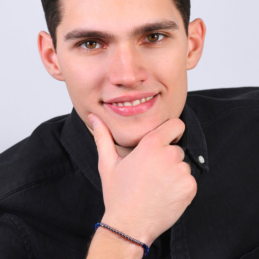 PULSERA DE HOMBRE DE ACERO EMATIVO PLATA Y AZUL