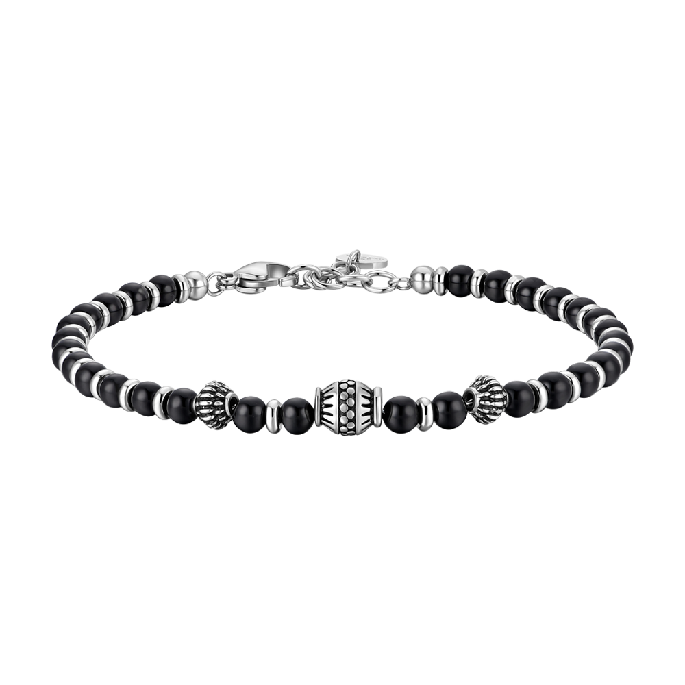 BRACCIALE UOMO IN ACCIAIO CON ELEMENTI IN ACCIAIO CON EFFETTO VINTAGE E SFERE