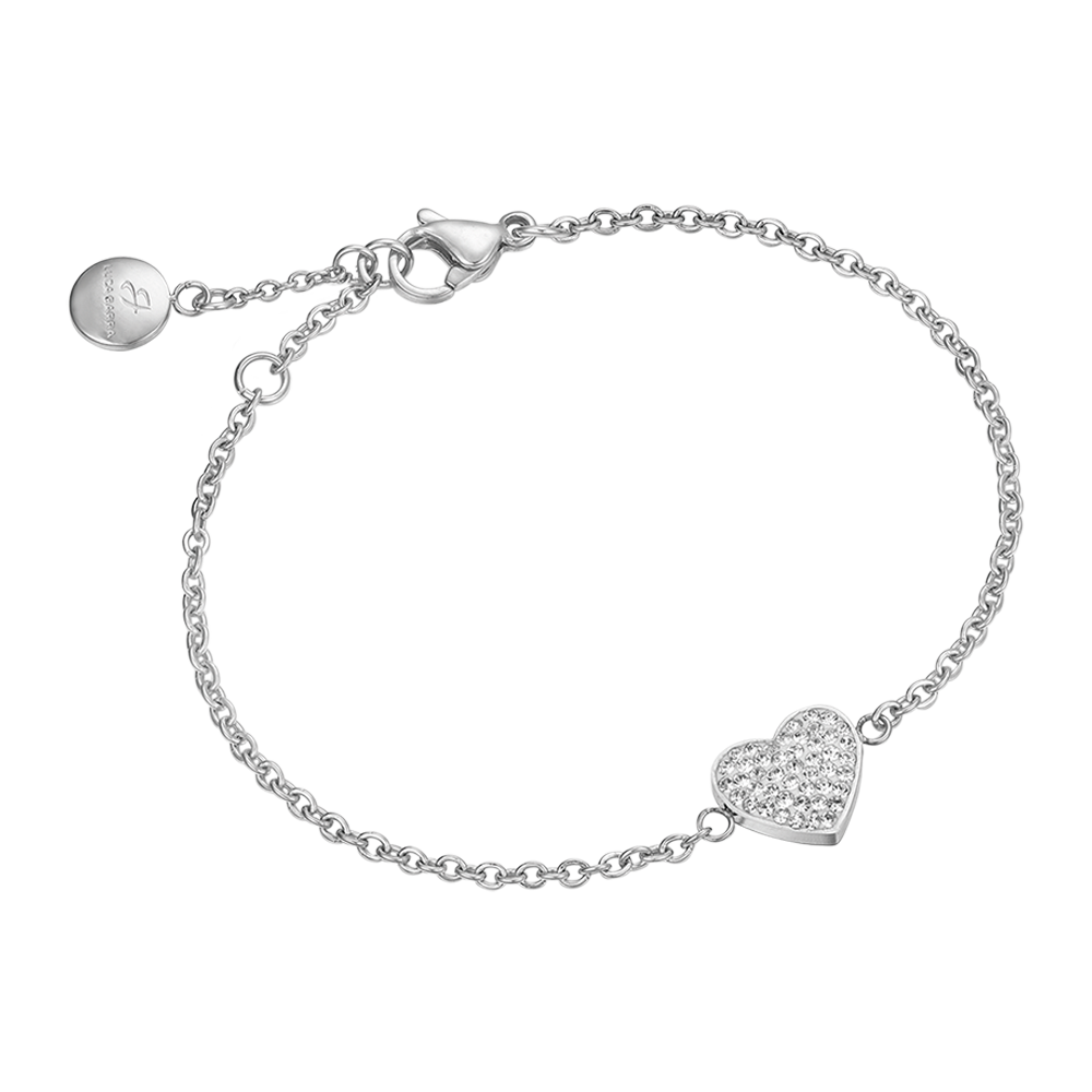 PULSERA DE ACERO PARA MUJER CON CORAZÓN PEQUEÑO Y CRISTALES BLANCOS