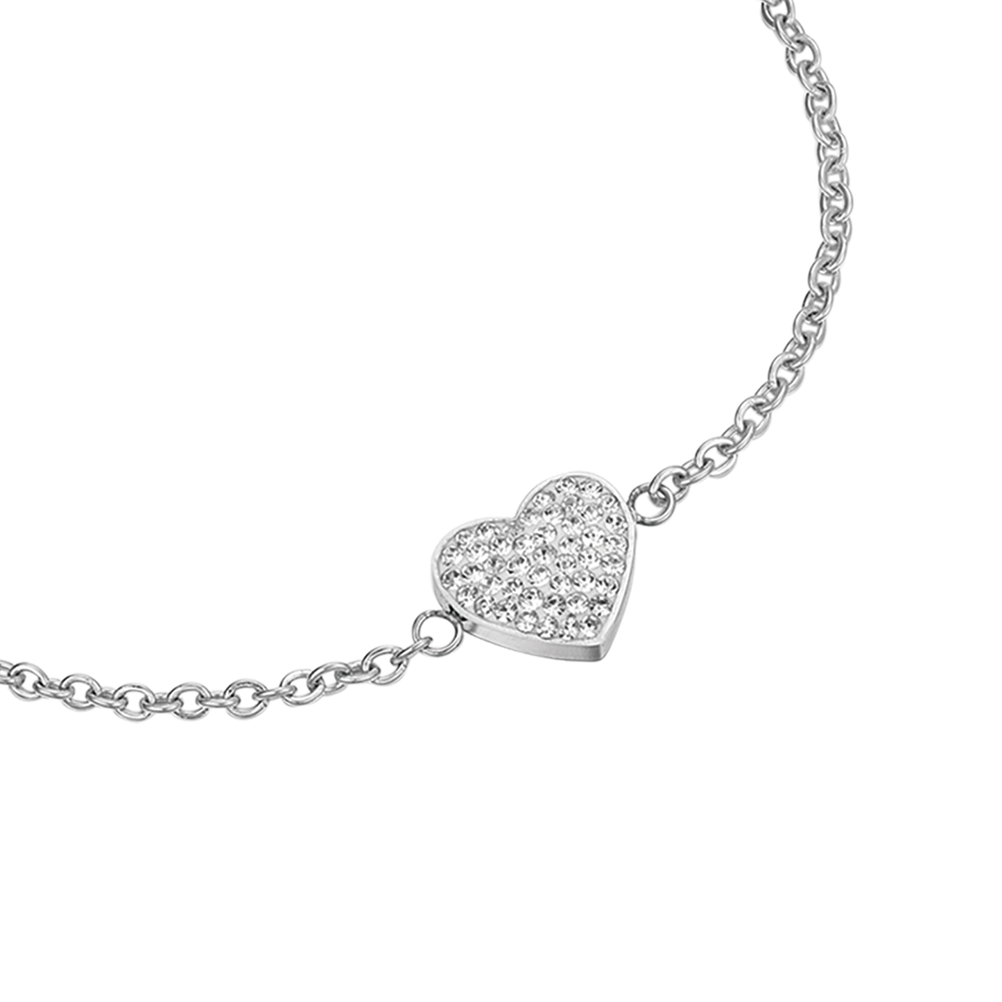PULSERA DE ACERO PARA MUJER CON CORAZÓN PEQUEÑO Y CRISTALES BLANCOS
