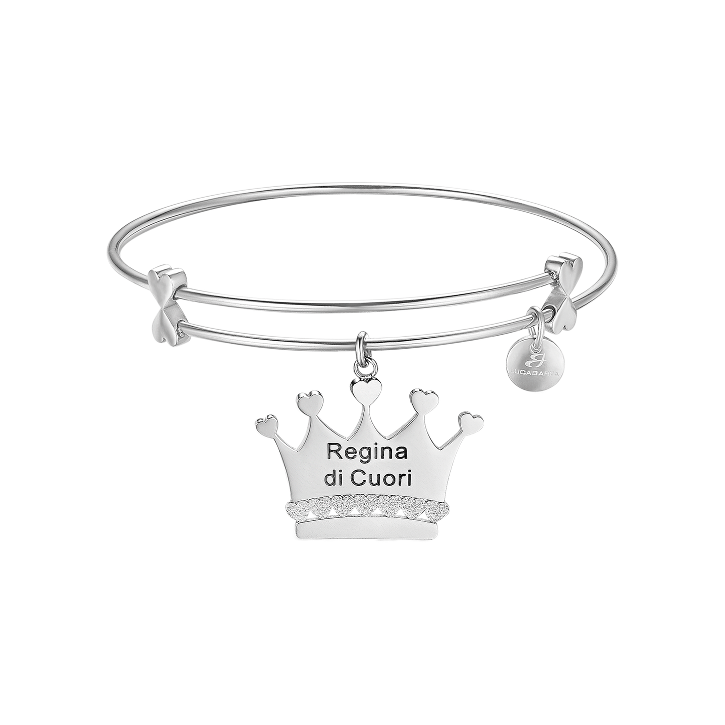 PULSERA DE ACERO CON CORONA E INSCRIPCIÓN "REINA DE CORAZONES