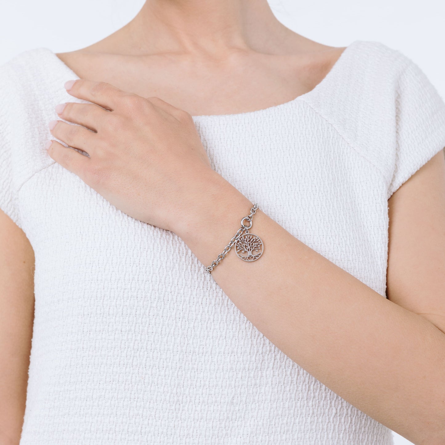 PULSERA DE ACERO PARA MUJER CON COLGANTE DEL ÁRBOL DE LA VIDA