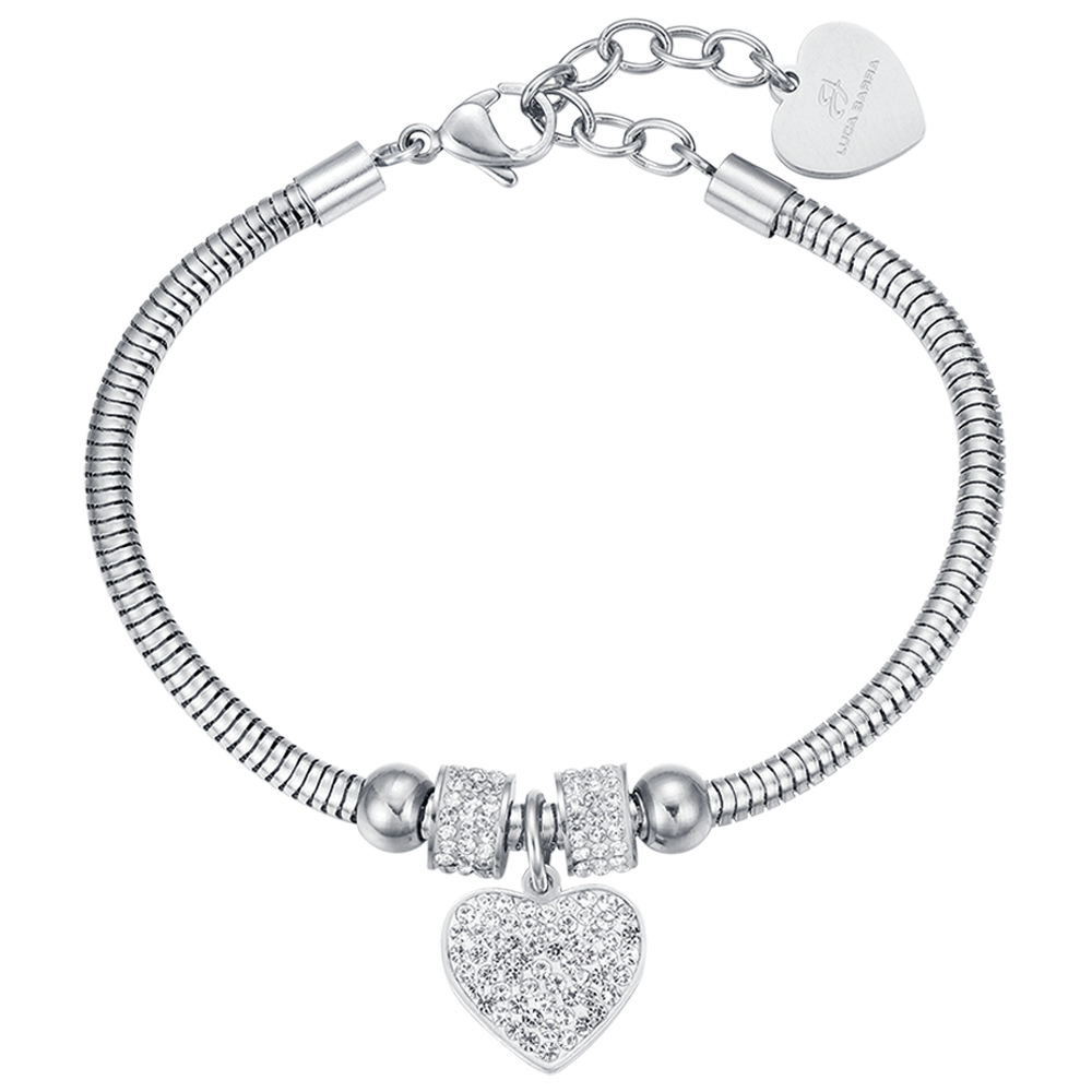 PULSERA DE ACERO PARA MUJER CON CORAZÓN Y CRISTALES BLANCOS