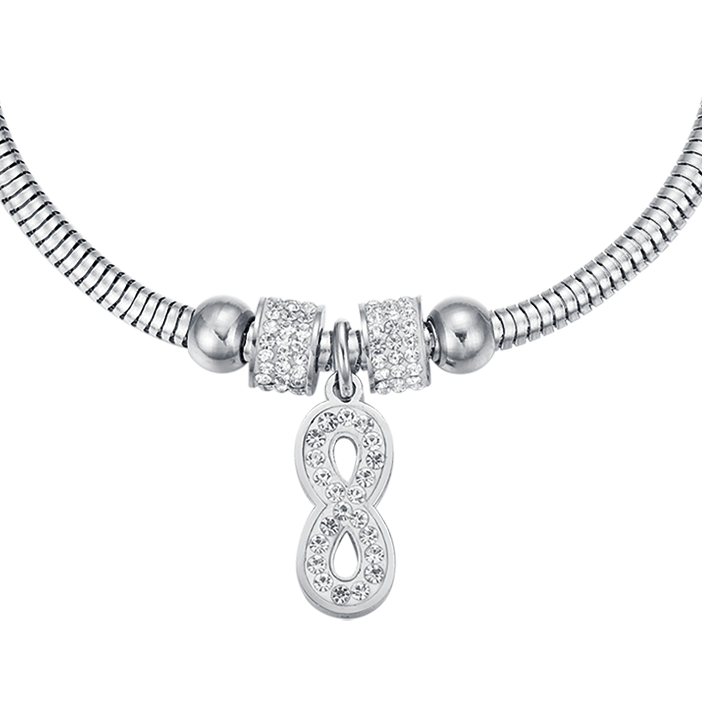 PULSERA DE ACERO PARA MUJER CON CRISTALES BLANCOS