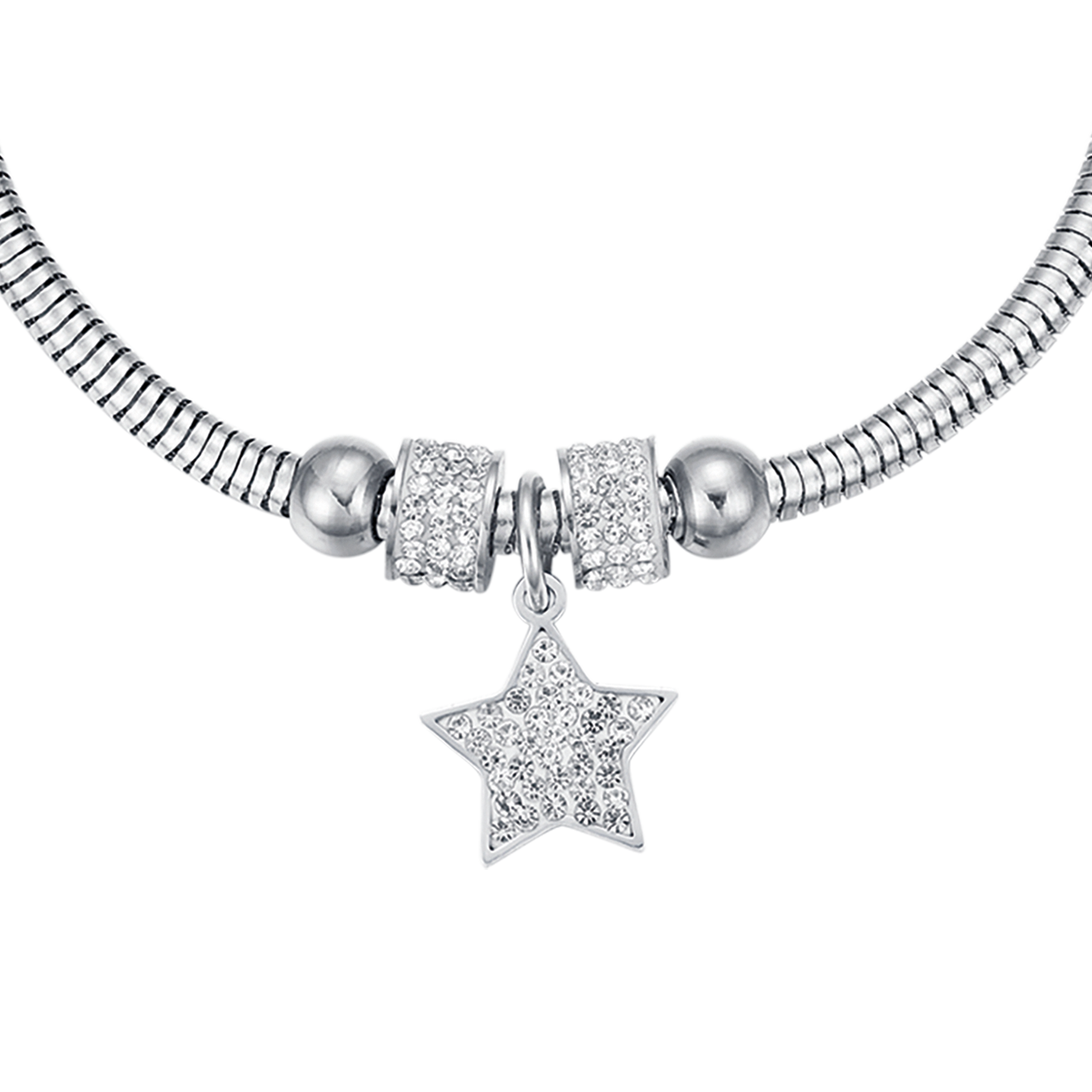 PULSERA DE ACERO ESTRELLA PARA MUJER CON CRISTALES BLANCOS