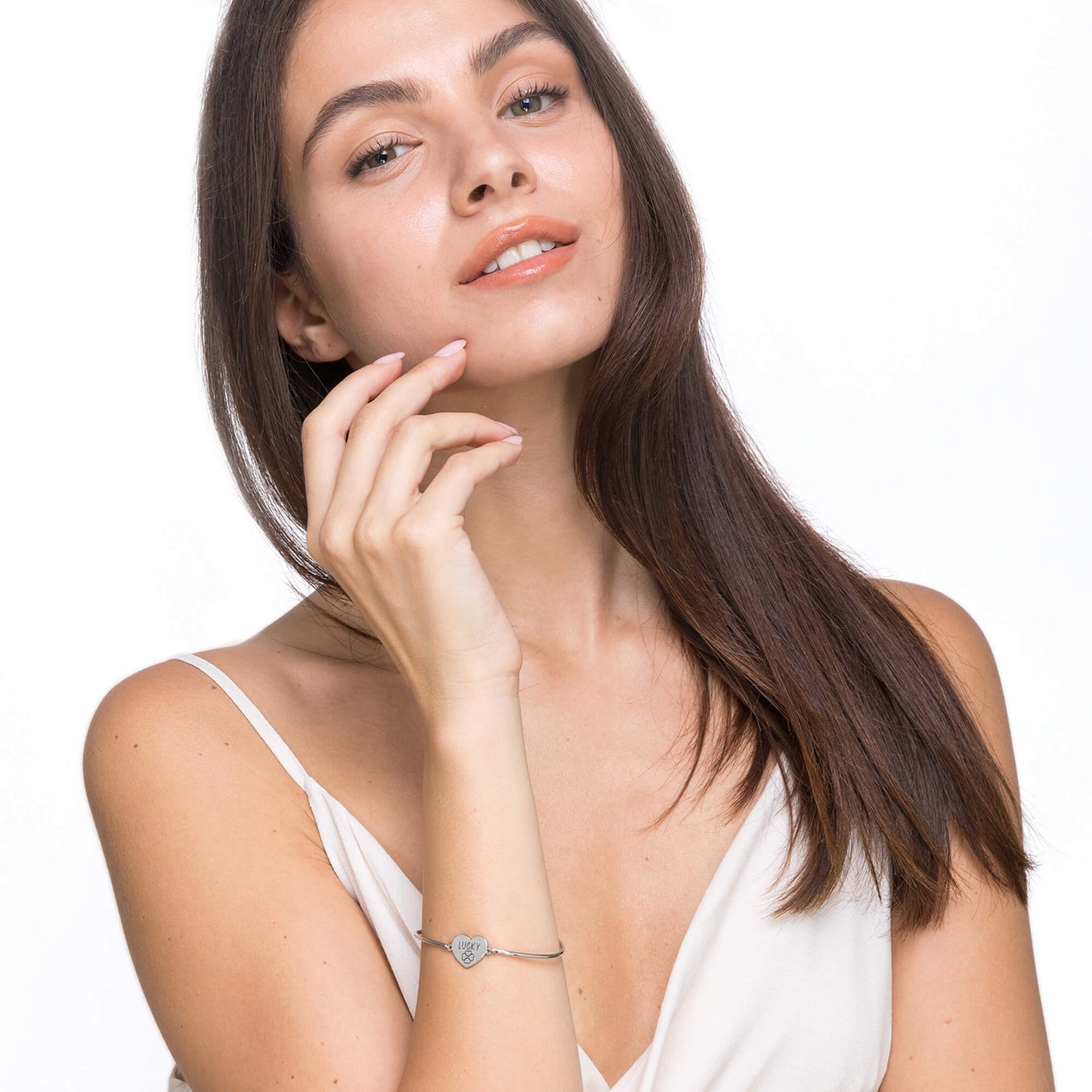 PULSERA DE ACERO PARA MUJER CON INSCRIPCIÓN DE LA SUERTE