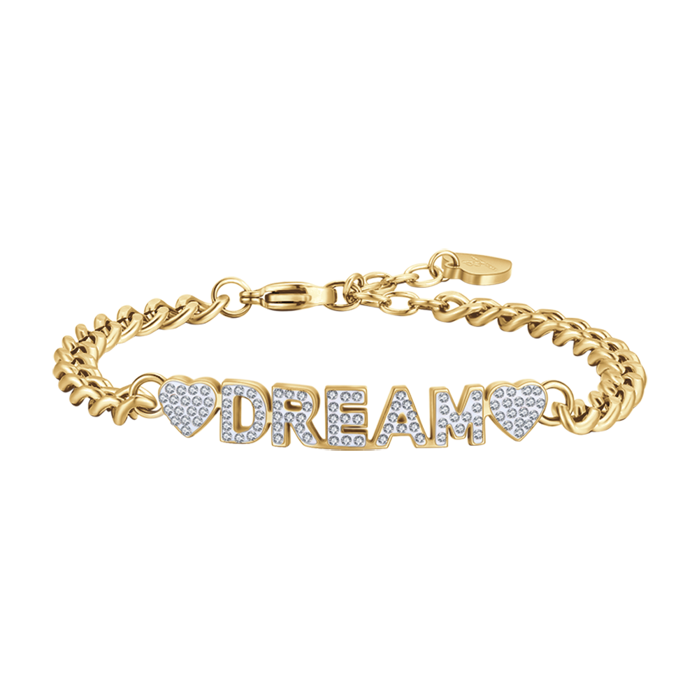PULSERA DE ACERO DORADO DE ENSUEÑO PARA MUJER CON CRISTALES BLANCOS