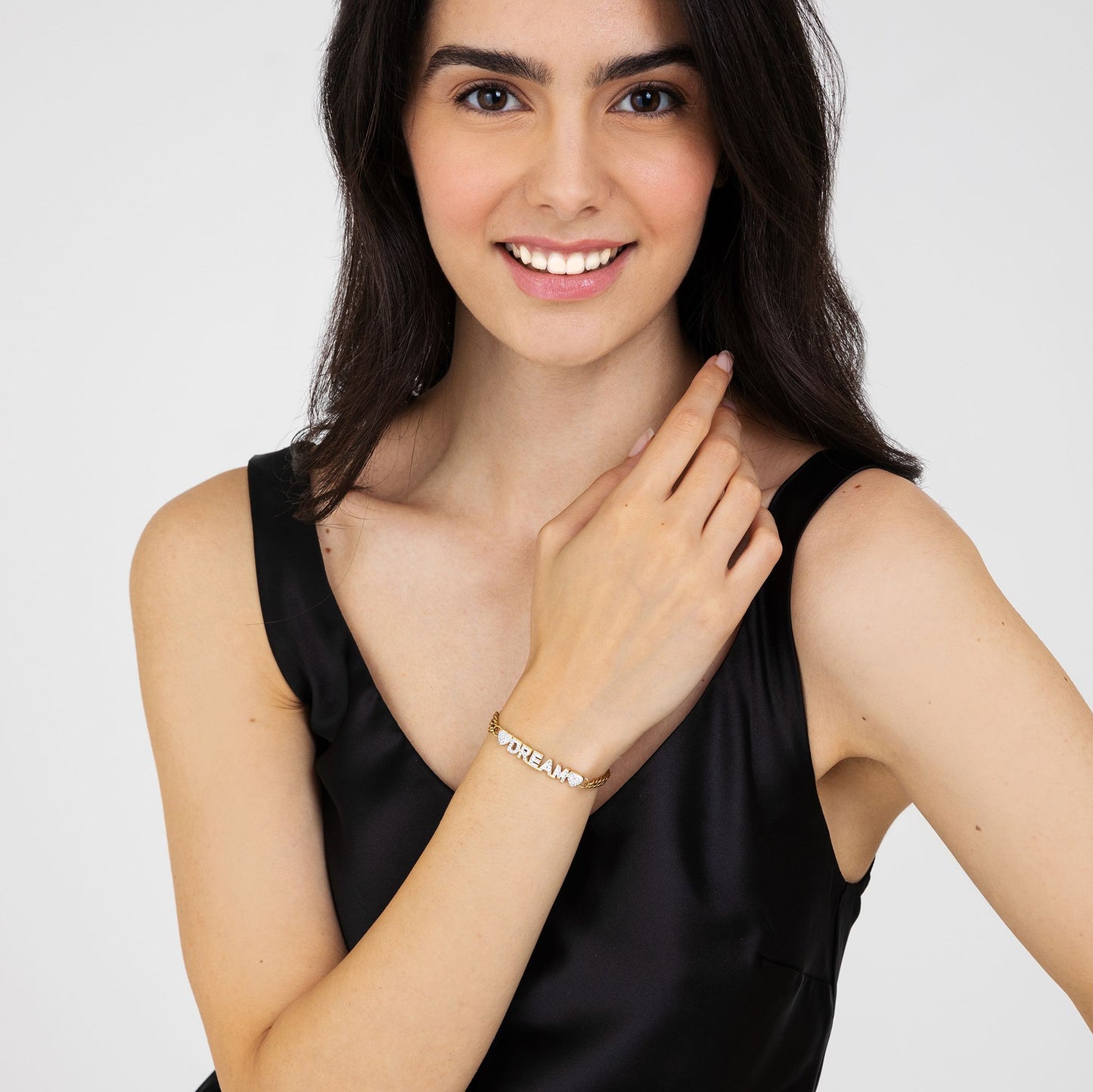 PULSERA DE ACERO DORADO DE ENSUEÑO PARA MUJER CON CRISTALES BLANCOS