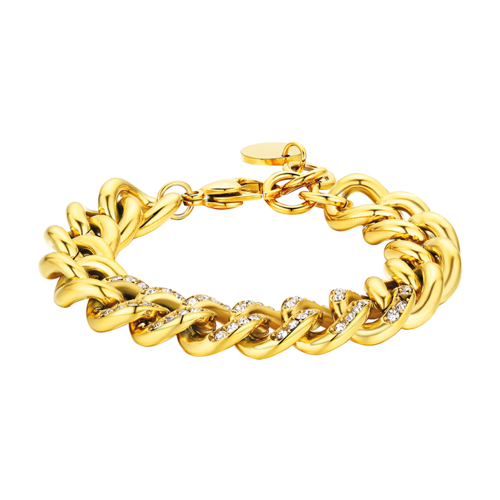 PULSERA DE ACERO PARA MUJER CON ESLABÓN DE CADENA DE CRISTALES BLANCOS