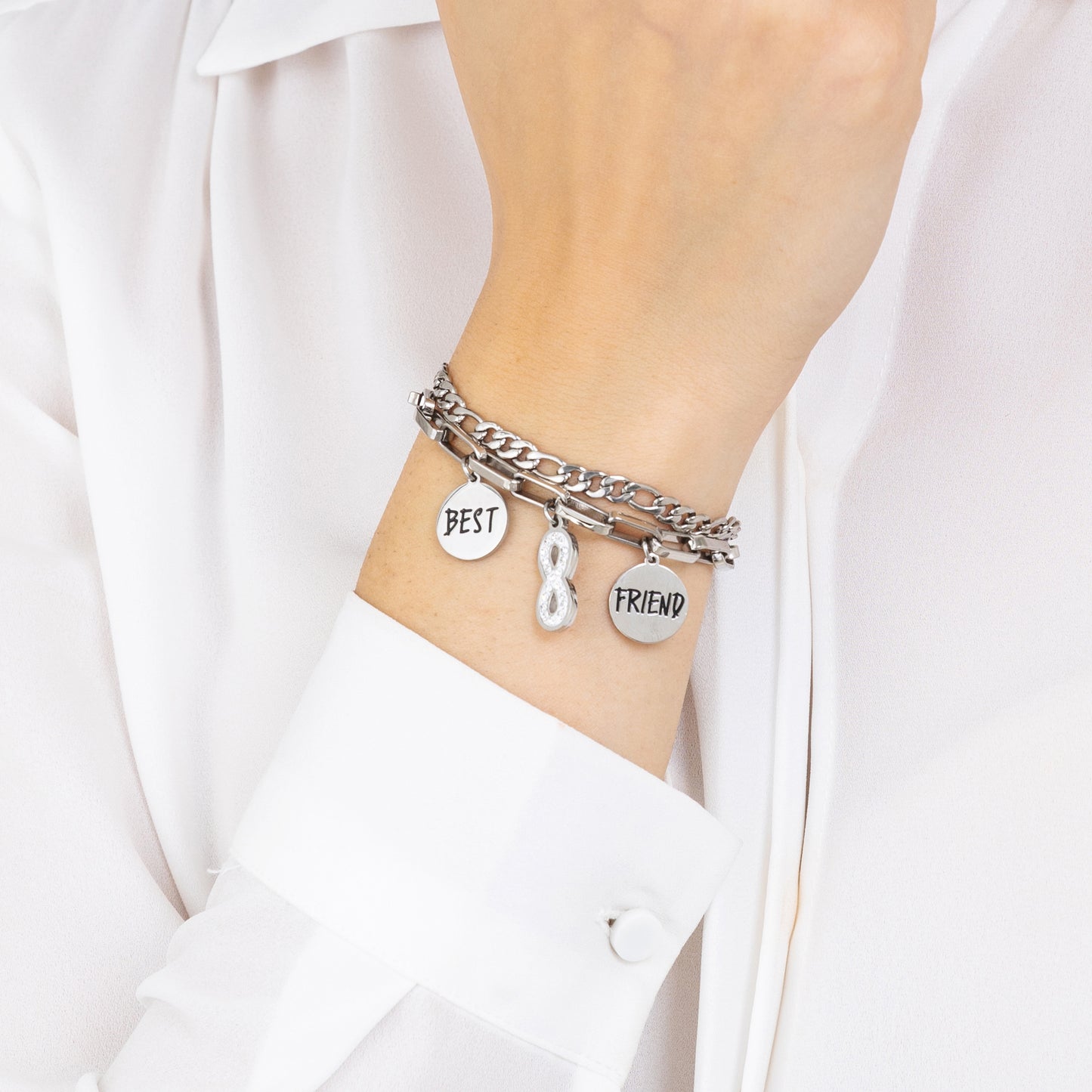 PULSERA INFINITA DE ACERO PARA MUJER CON CRISTALES BLANCOS