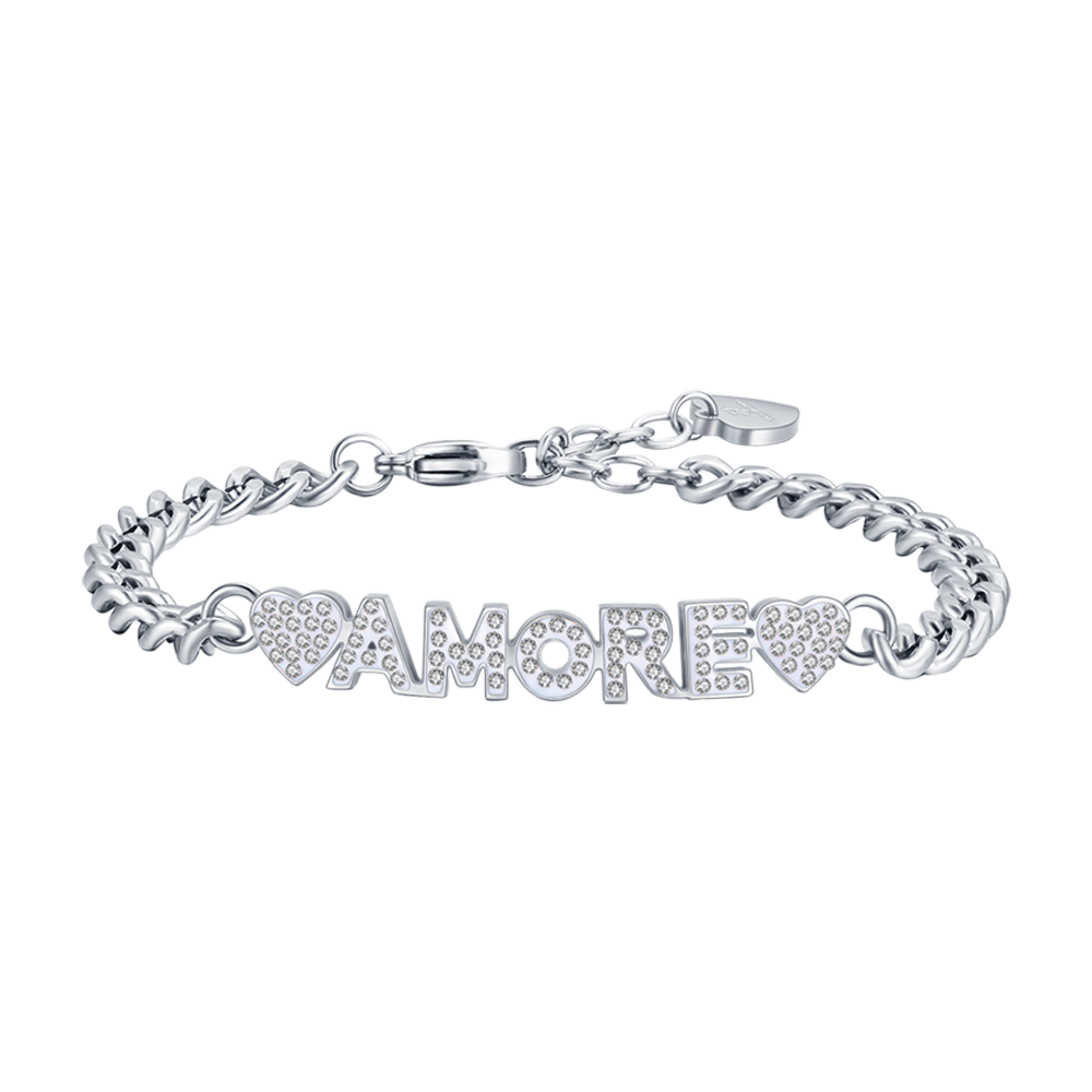 PULSERA AMOROSA DE ACERO PARA MUJER CON CRISTALES BLANCOS