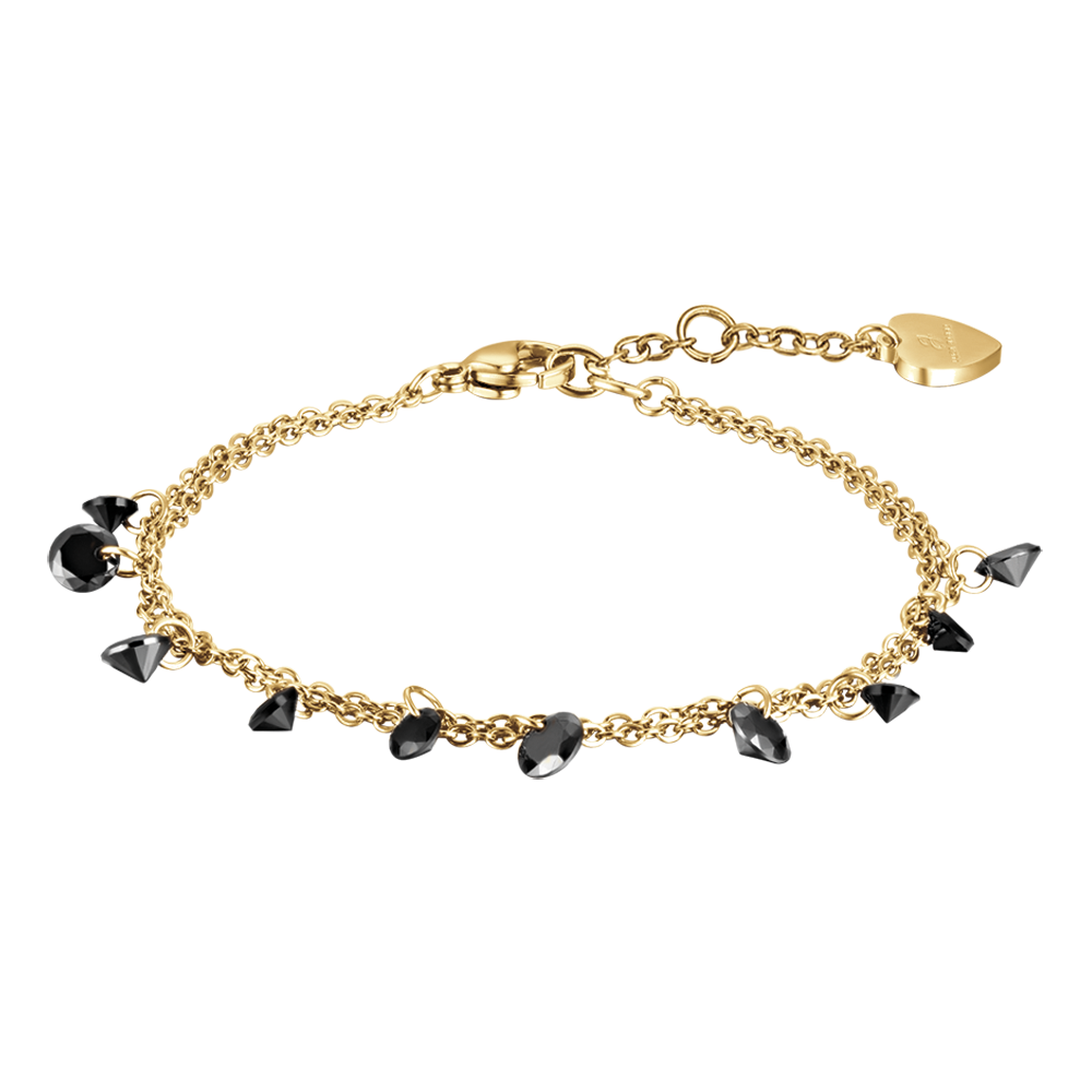 PULSERA DE ACERO DORADO PARA MUJER CON CRISTALES NEGROS