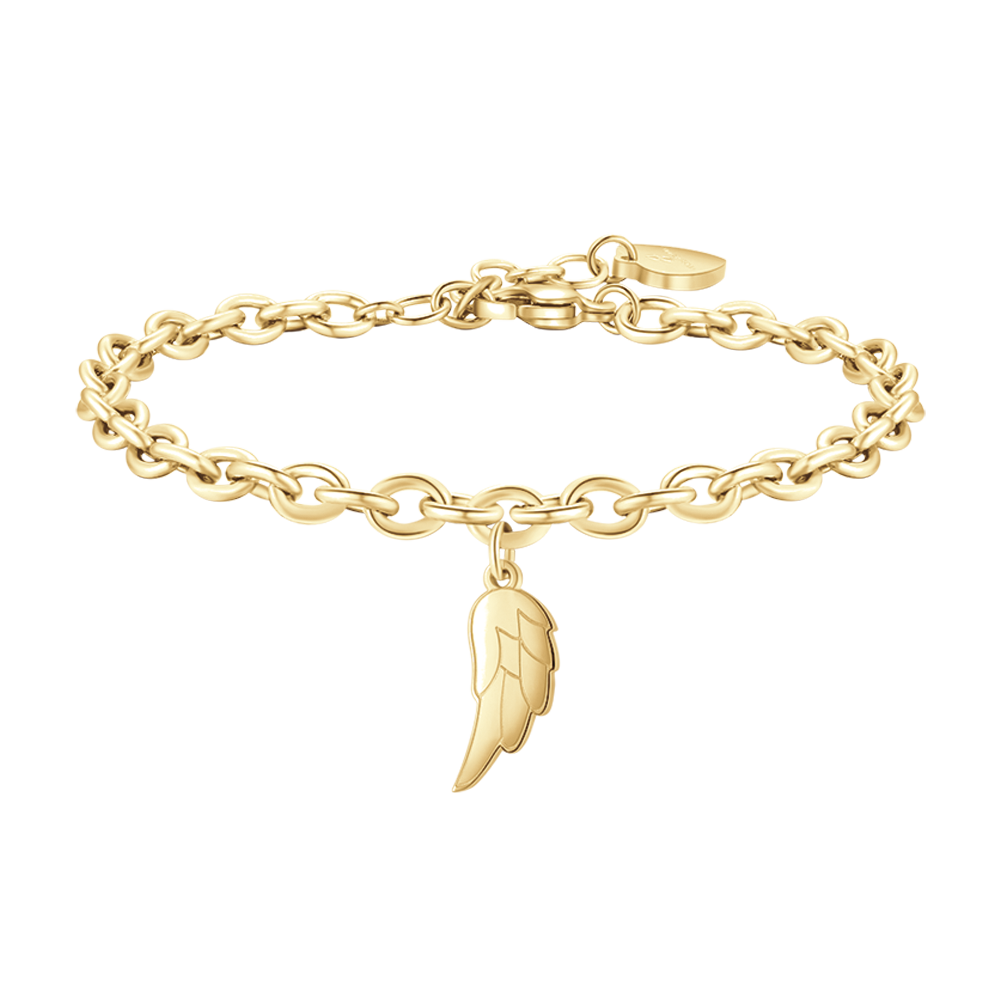 BRAZALETE DE ACERO DORADO PARA MUJER CON ALA
