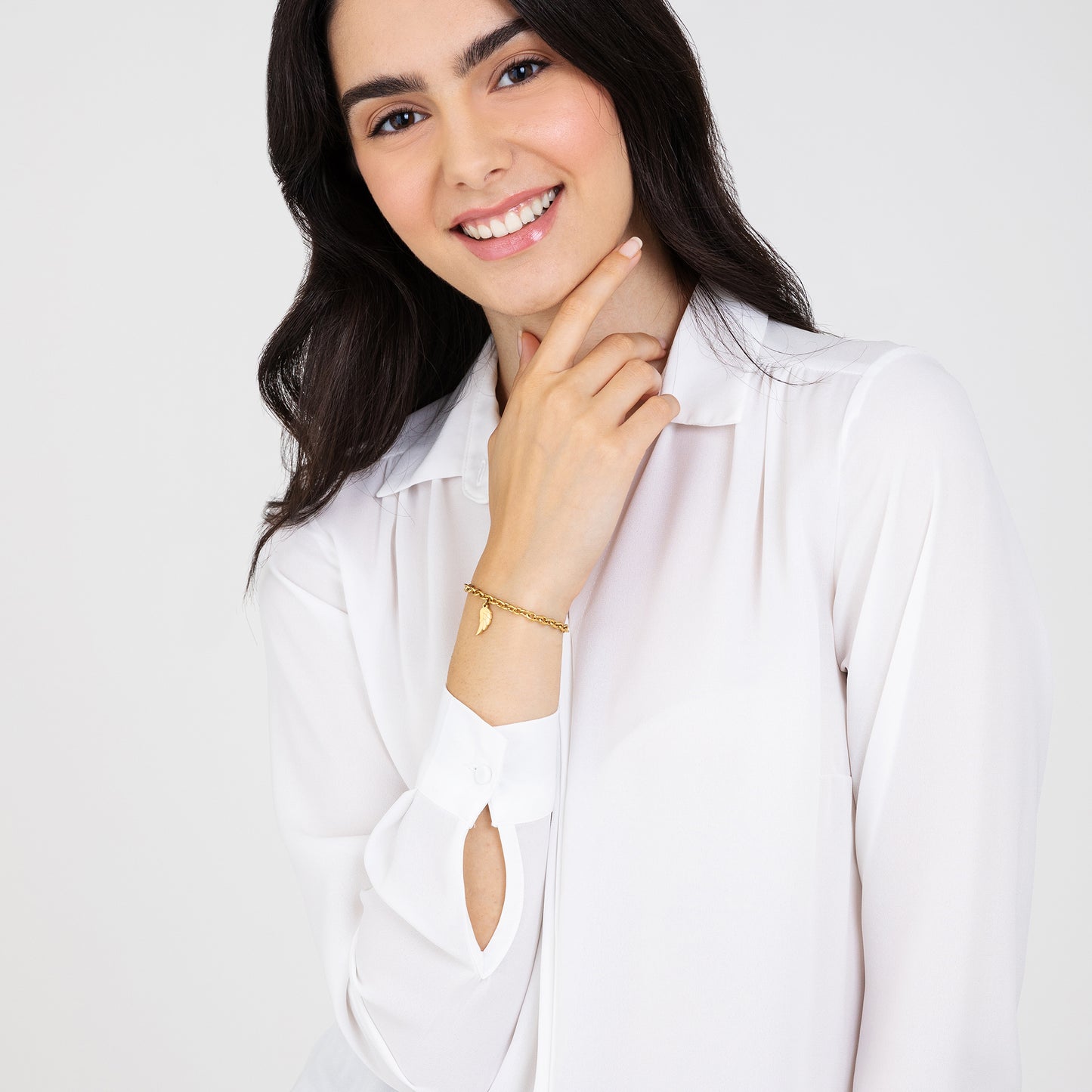 BRAZALETE DE ACERO DORADO PARA MUJER CON ALA