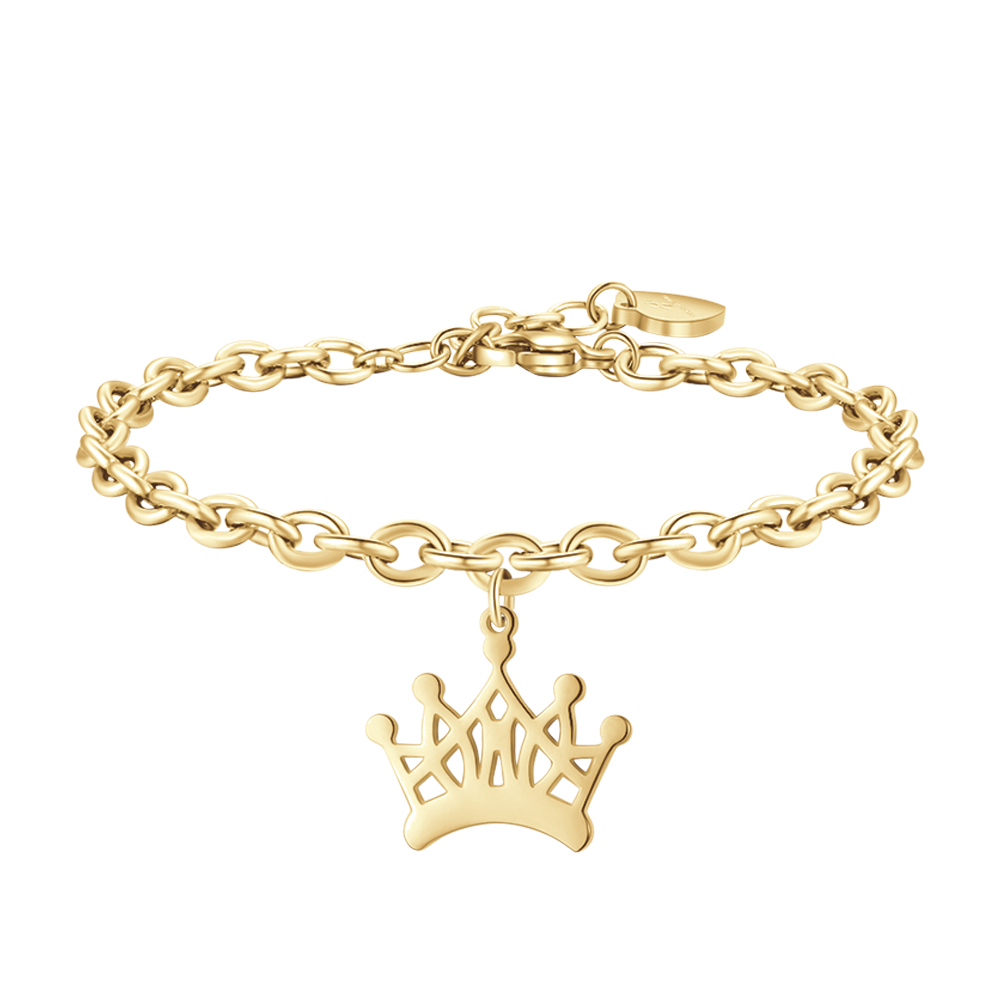 BRAZALETE DE ACERO DORADO PARA MUJER CON CORONA