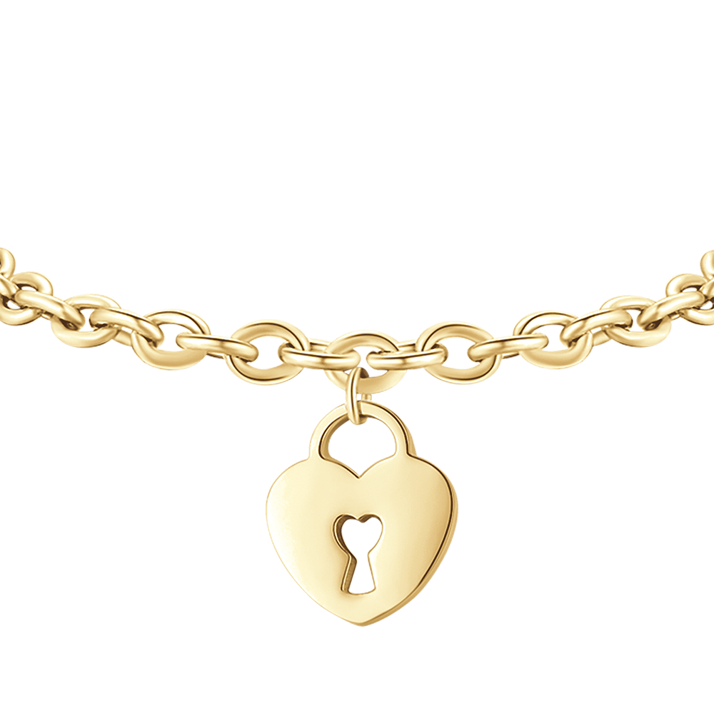 PULSERA DE ACERO DORADO CON CIERRE DE CORAZÓN PARA MUJER