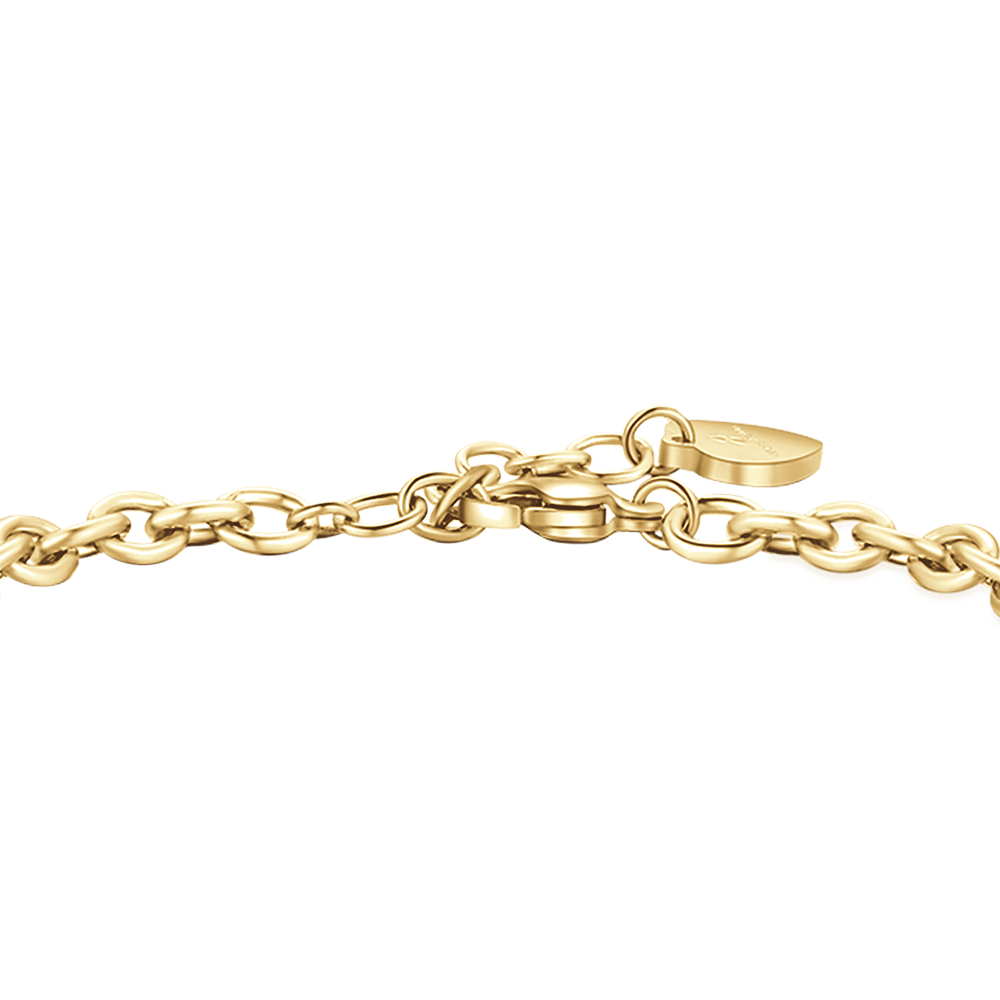 PULSERA DE ACERO DORADO PARA MUJER CON EL SÍMBOLO DE LA PAZ