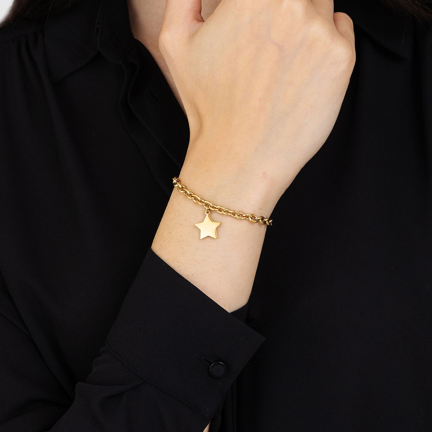 PULSERA DE ACERO DORADO PARA MUJER CON ESTRELLA
