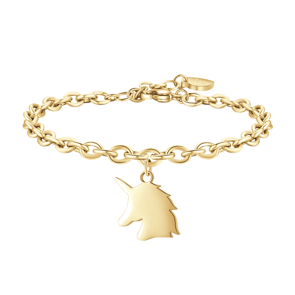 PULSERA DE ACERO DORADO PARA MUJER CON UNICORNIO